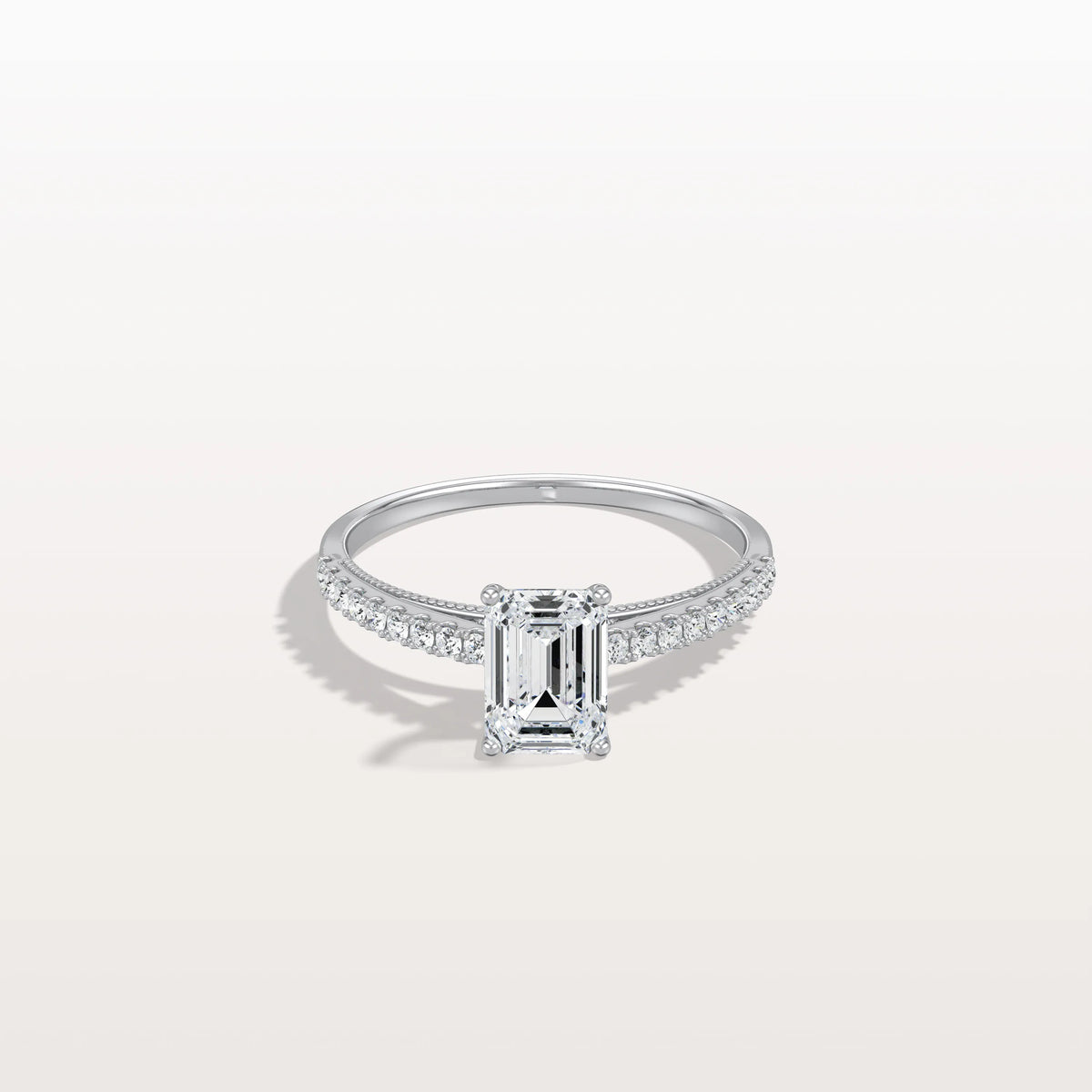 Emerald Cut Solitaire Pave 1CT Lab Grown Engagement Ring - Rings