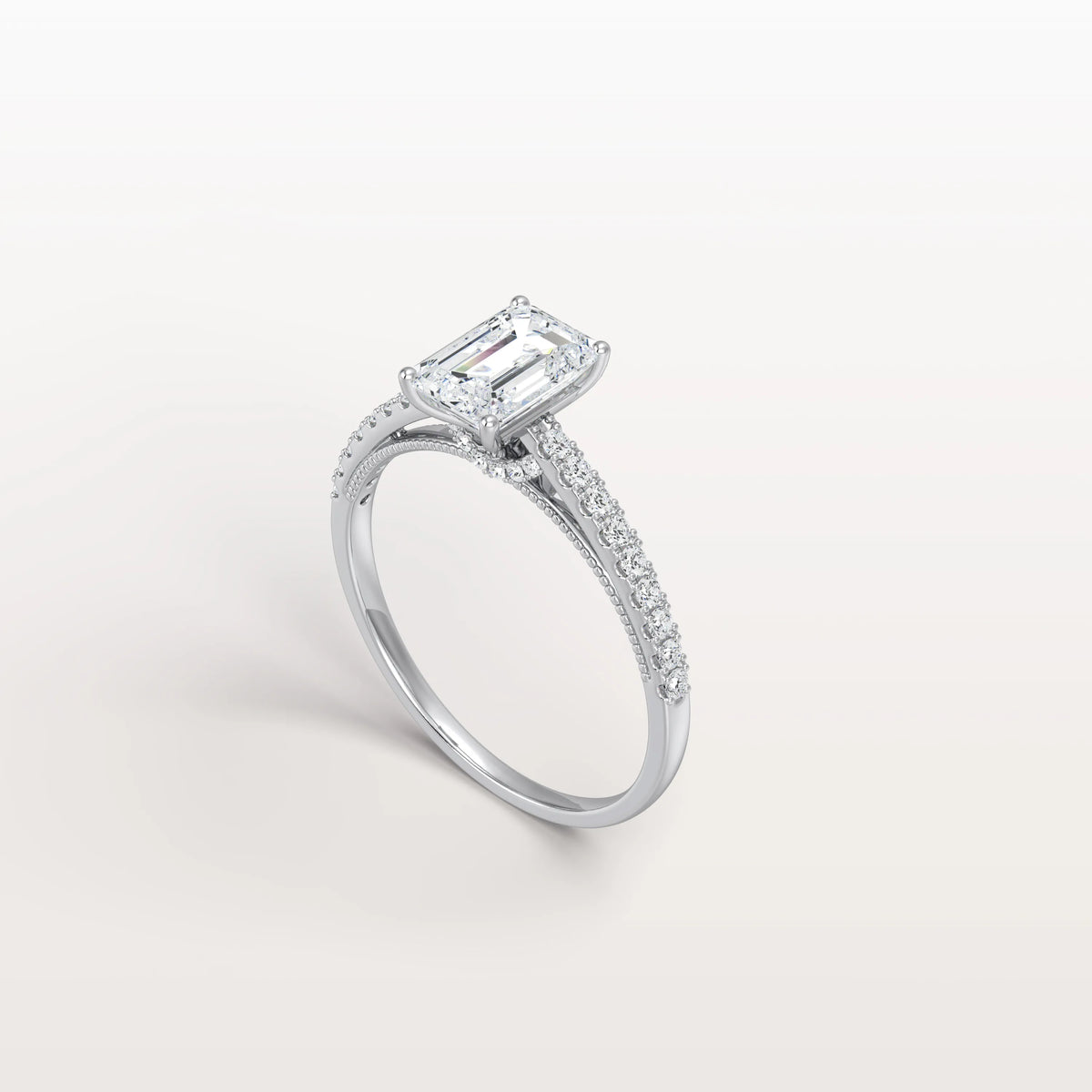 Emerald Cut Solitaire Pave 1CT Lab Grown Engagement Ring - Rings