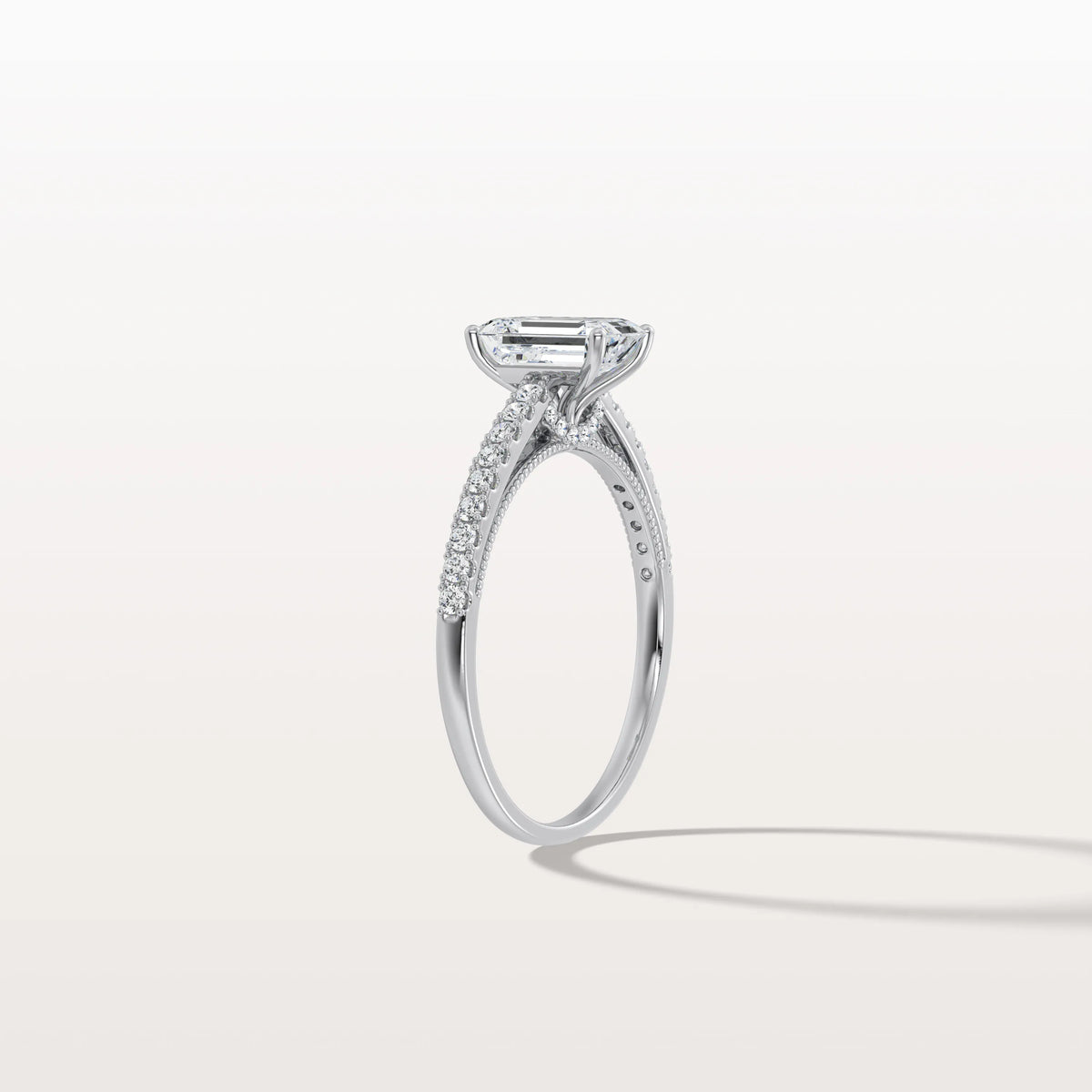 Emerald Cut Solitaire Pave 1CT Lab Grown Engagement Ring - Rings