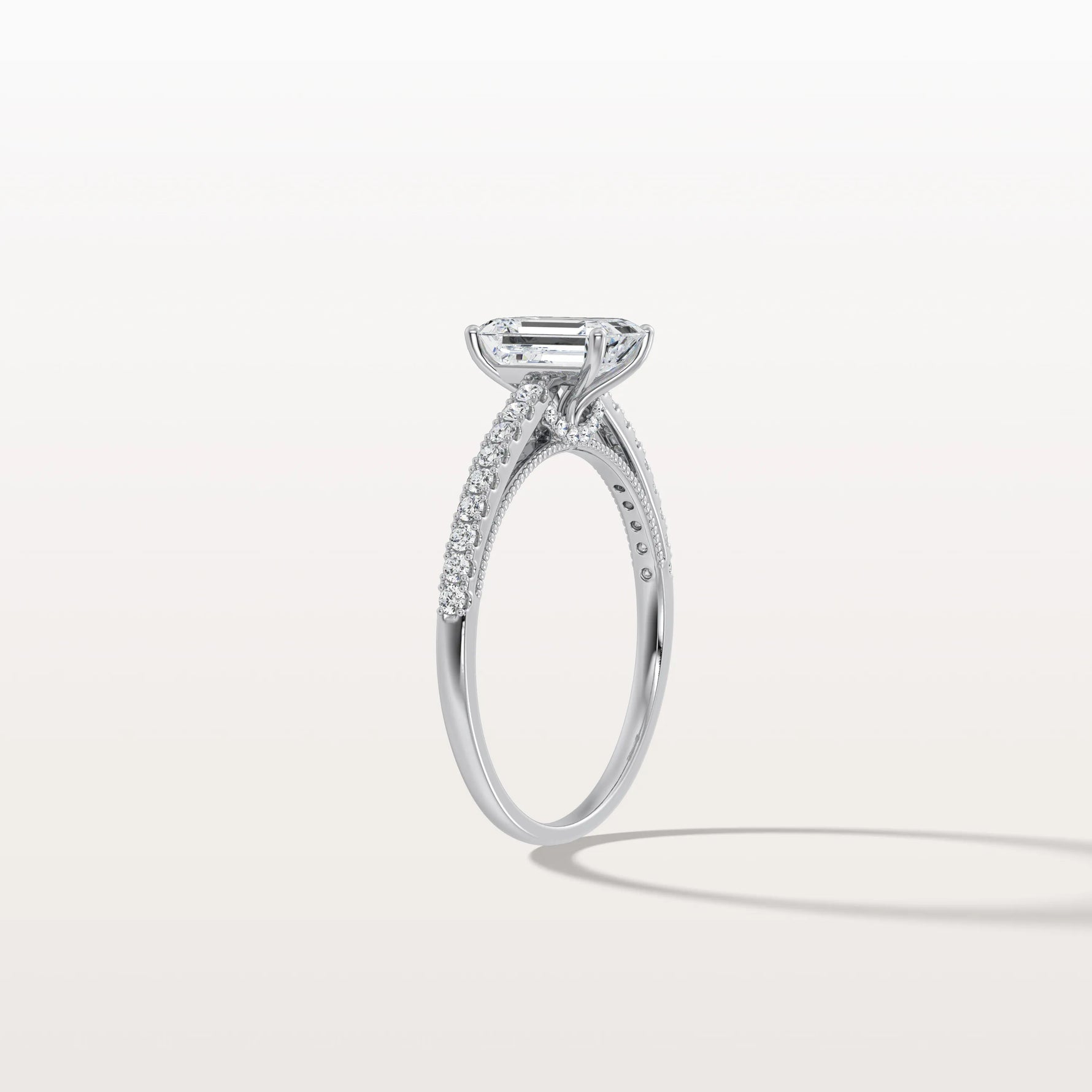 Emerald Cut Solitaire Pave 1CT Lab Grown Engagement Ring - Rings