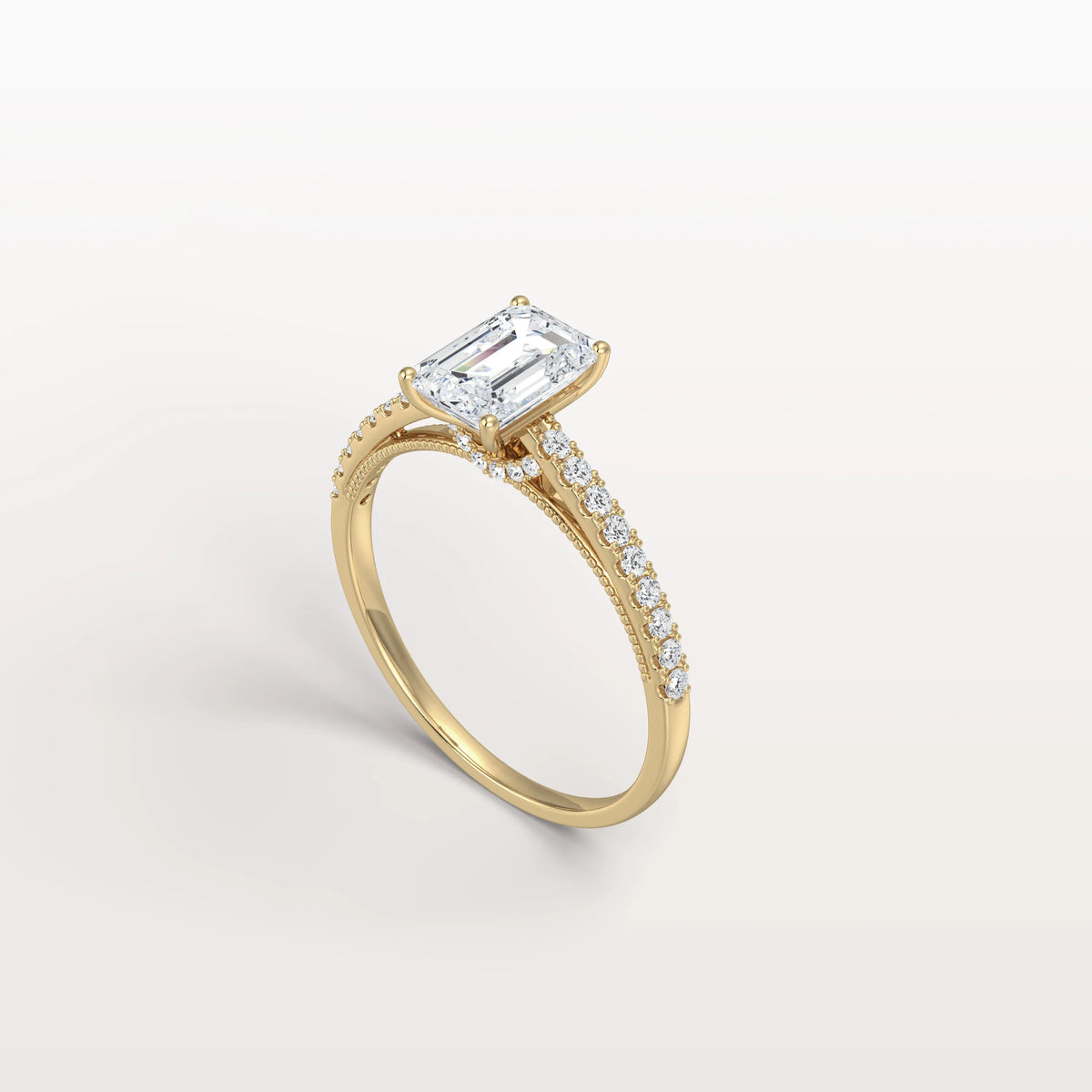 Emerald Cut Solitaire Pave 1CT Lab Grown Engagement Ring - Rings