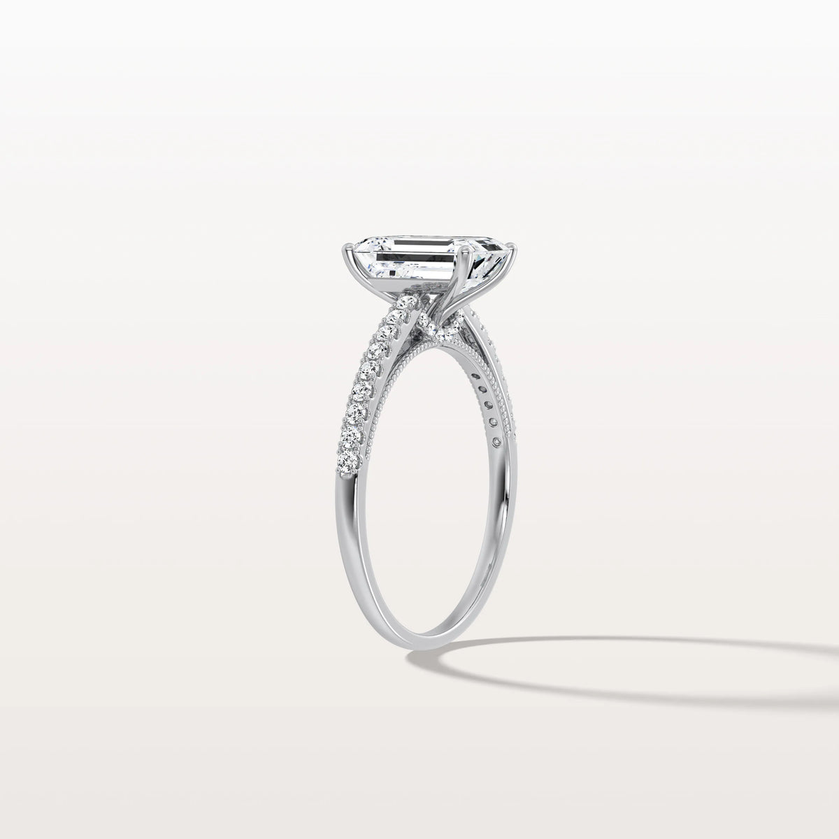 Emerald Cut Solitaire Pave 2CT Lab Grown Engagement Ring - Rings