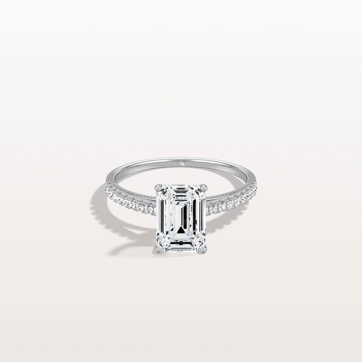 Emerald Cut Solitaire Pave 2CT Lab Grown Engagement Ring - Rings