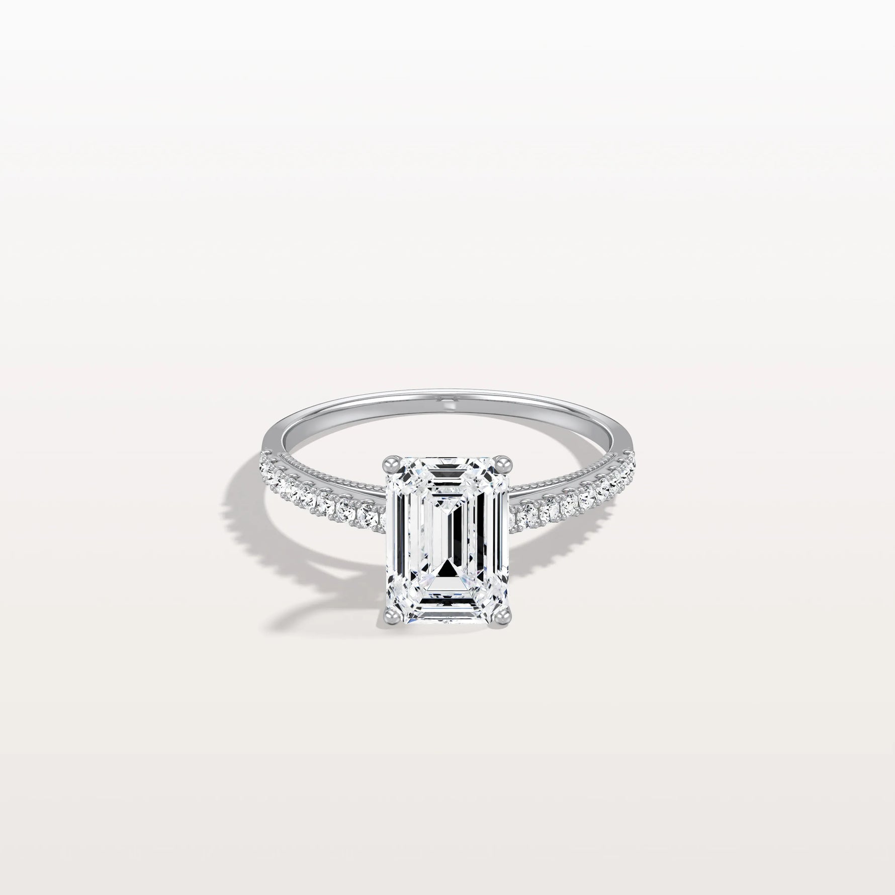 Emerald Cut Solitaire Pave 2CT Lab Grown Engagement Ring - Rings
