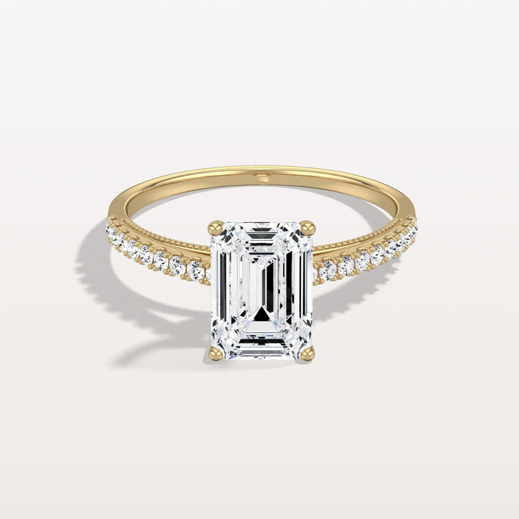 Emerald Cut Solitaire Pave 2CT Lab Grown Engagement Ring - Rings
