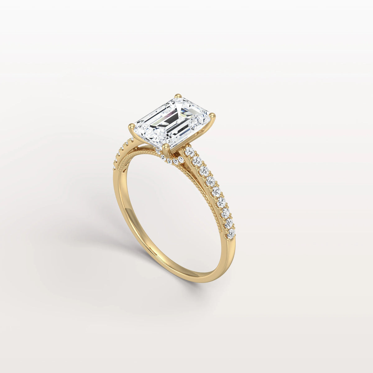 Emerald Cut Solitaire Pave 2CT Lab Grown Engagement Ring - Rings