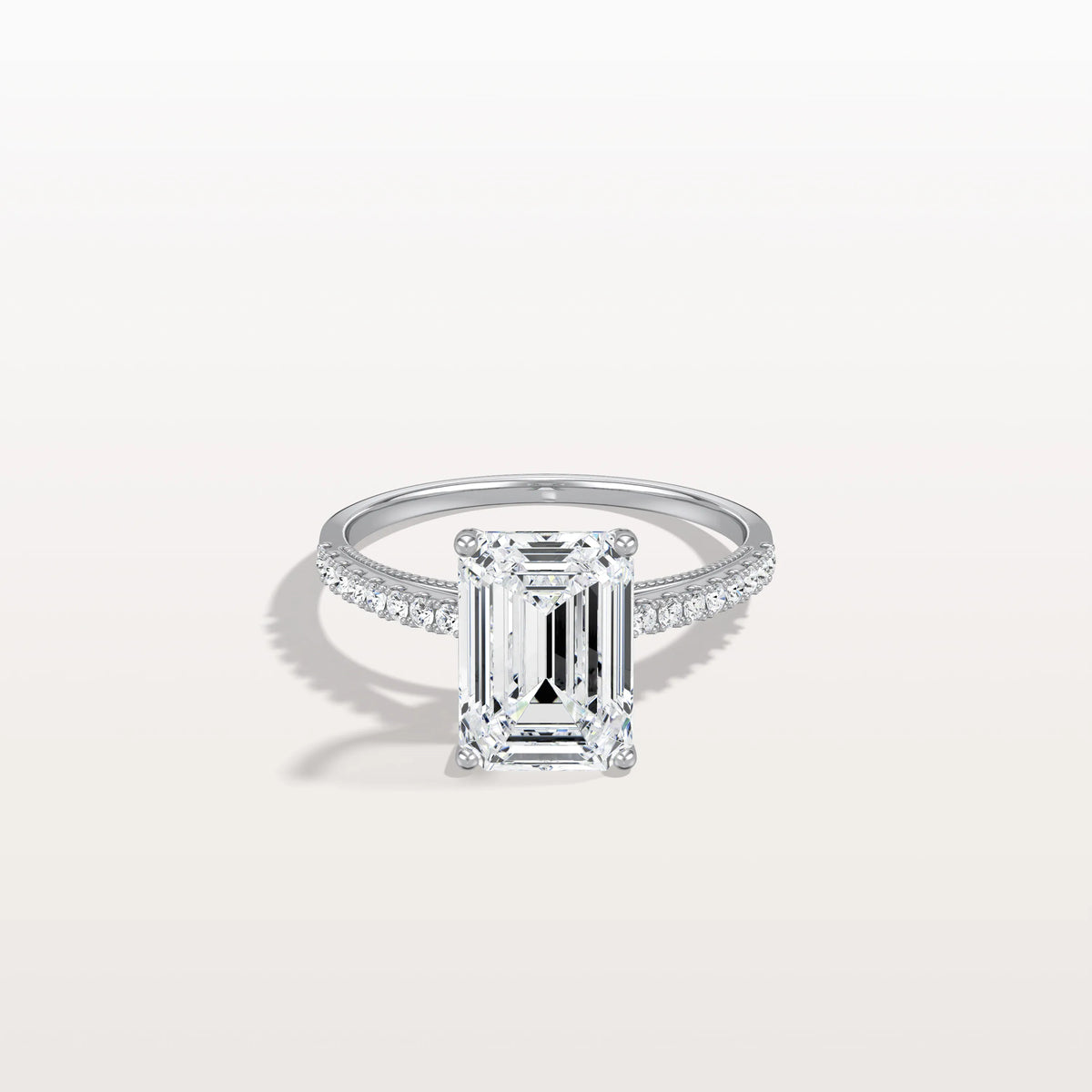 Emerald Cut Solitaire Pave 3CT Lab Grown Engagement Ring - Rings