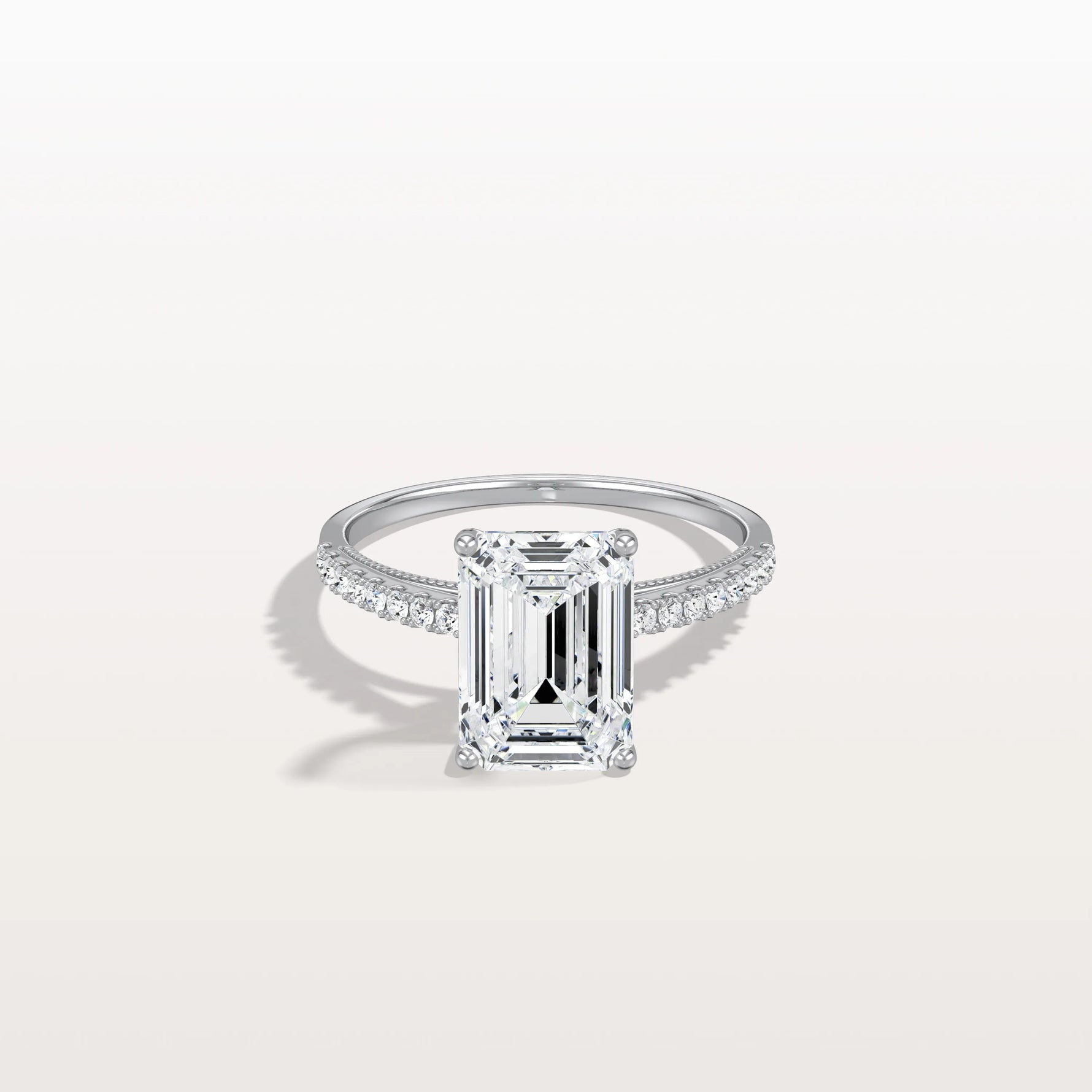 Emerald Cut Solitaire Pave 3CT Lab Grown Engagement Ring - Rings
