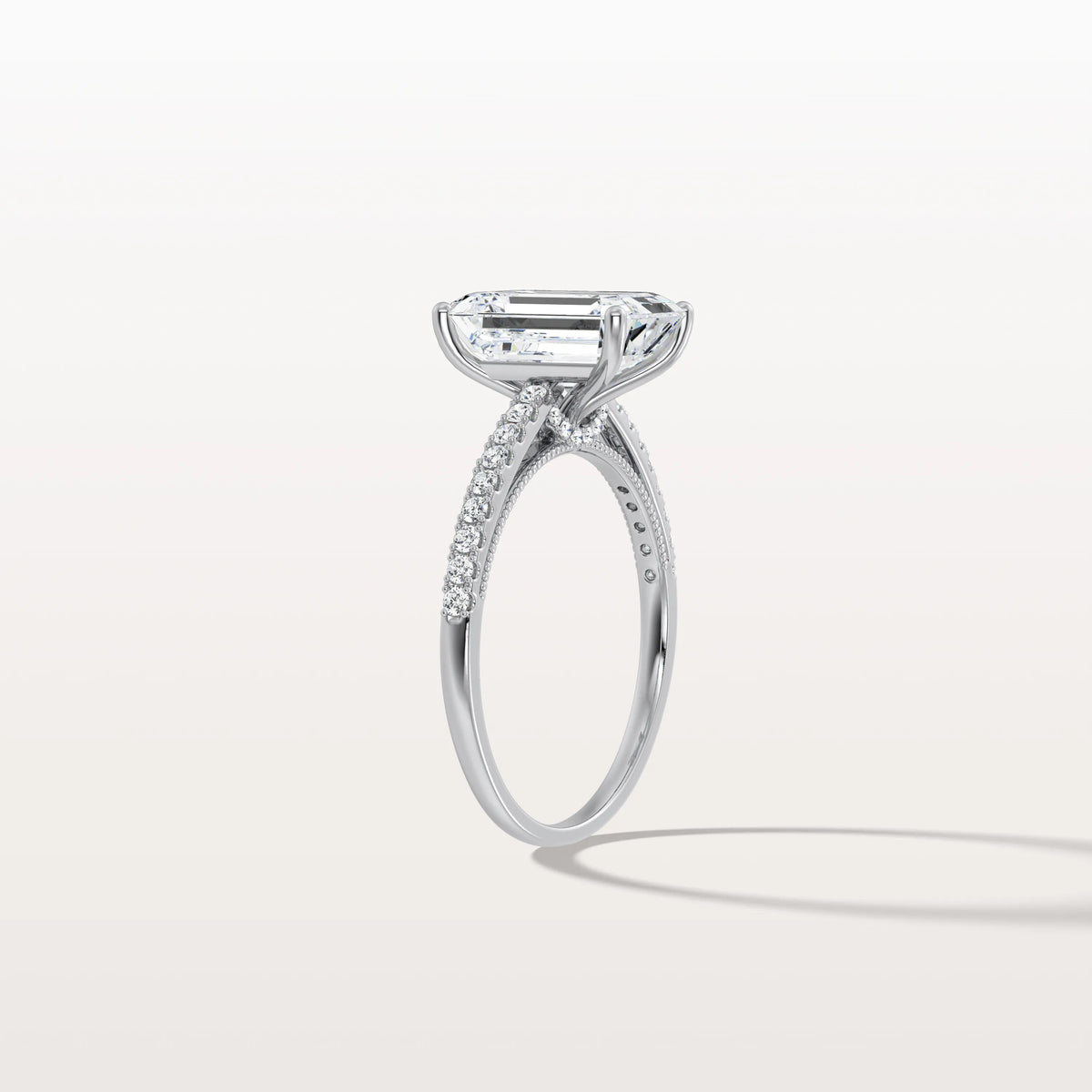 Emerald Cut Solitaire Pave 3CT Lab Grown Engagement Ring - Rings