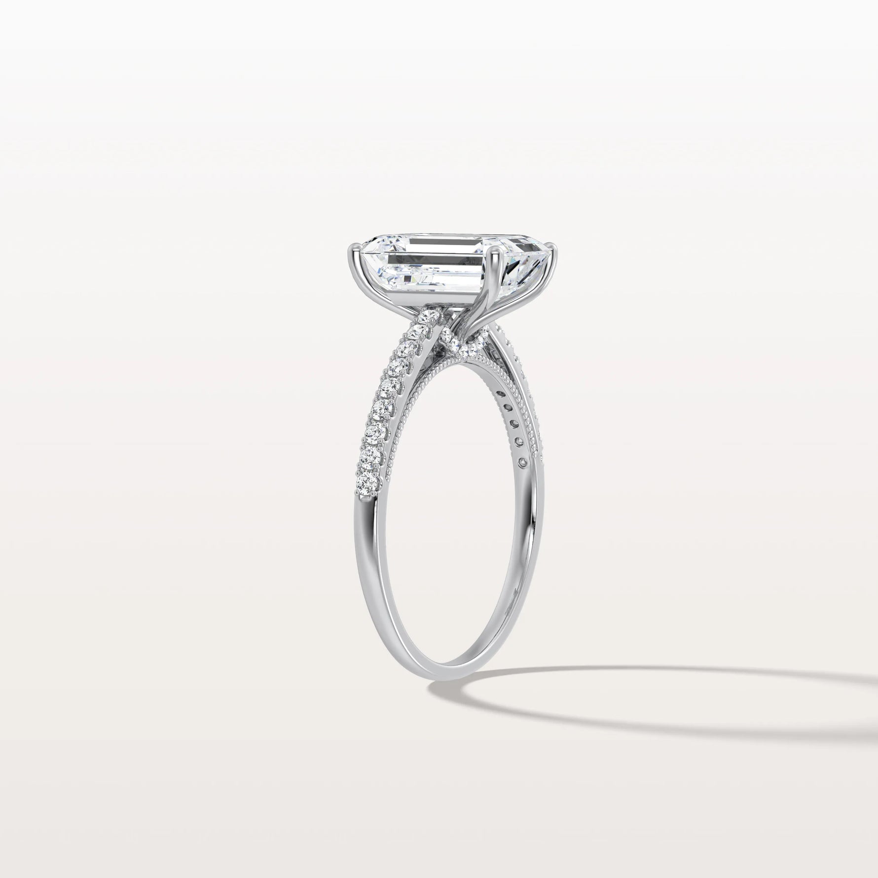 Emerald Cut Solitaire Pave 3CT Lab Grown Engagement Ring - Rings