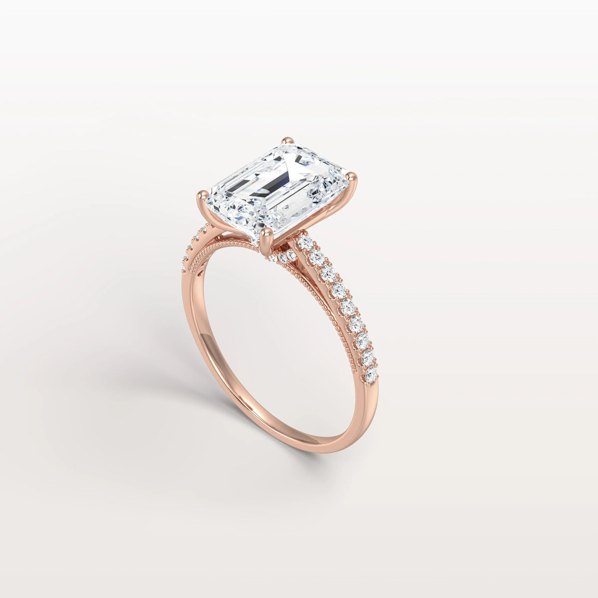 Emerald Cut Solitaire Pave 3CT Lab Grown Engagement Ring - Rings