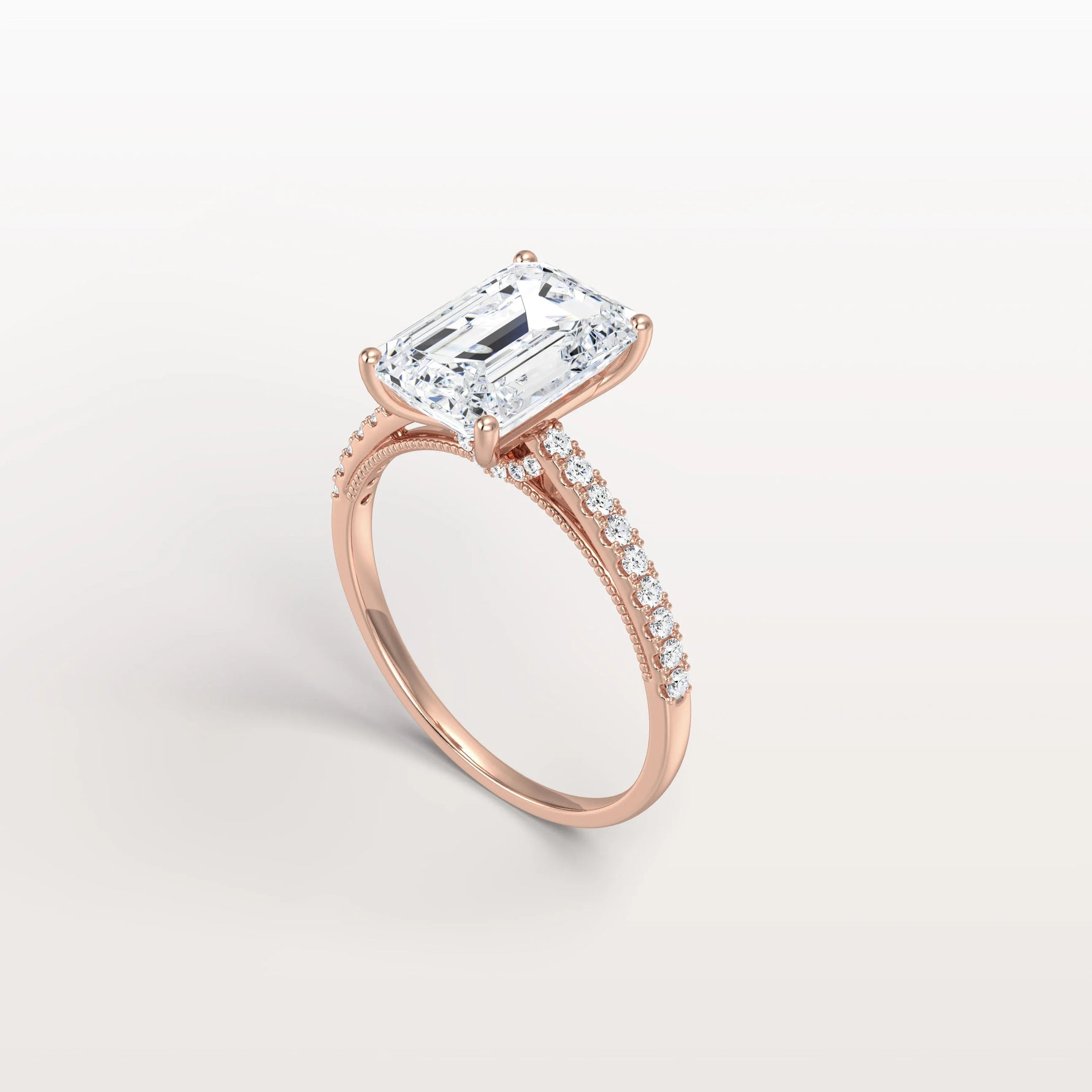 Emerald Cut Solitaire Pave 3CT Lab Grown Engagement Ring - Rings