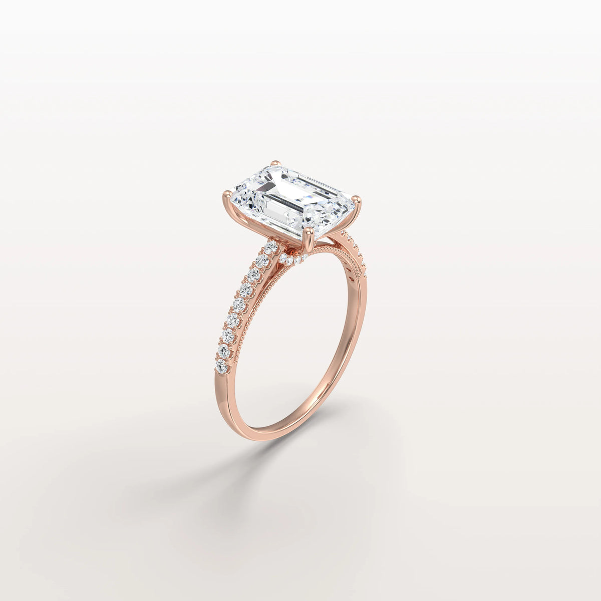 Emerald Cut Solitaire Pave 3CT Lab Grown Engagement Ring - Rings