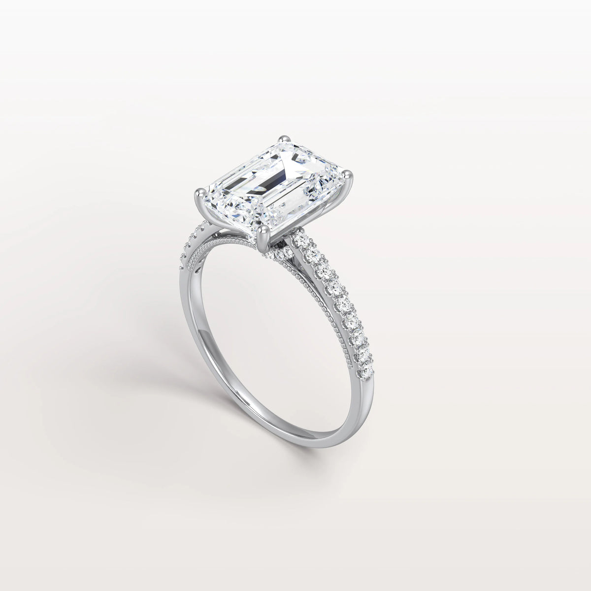 Emerald Cut Solitaire Pave 3CT Lab Grown Engagement Ring - Rings