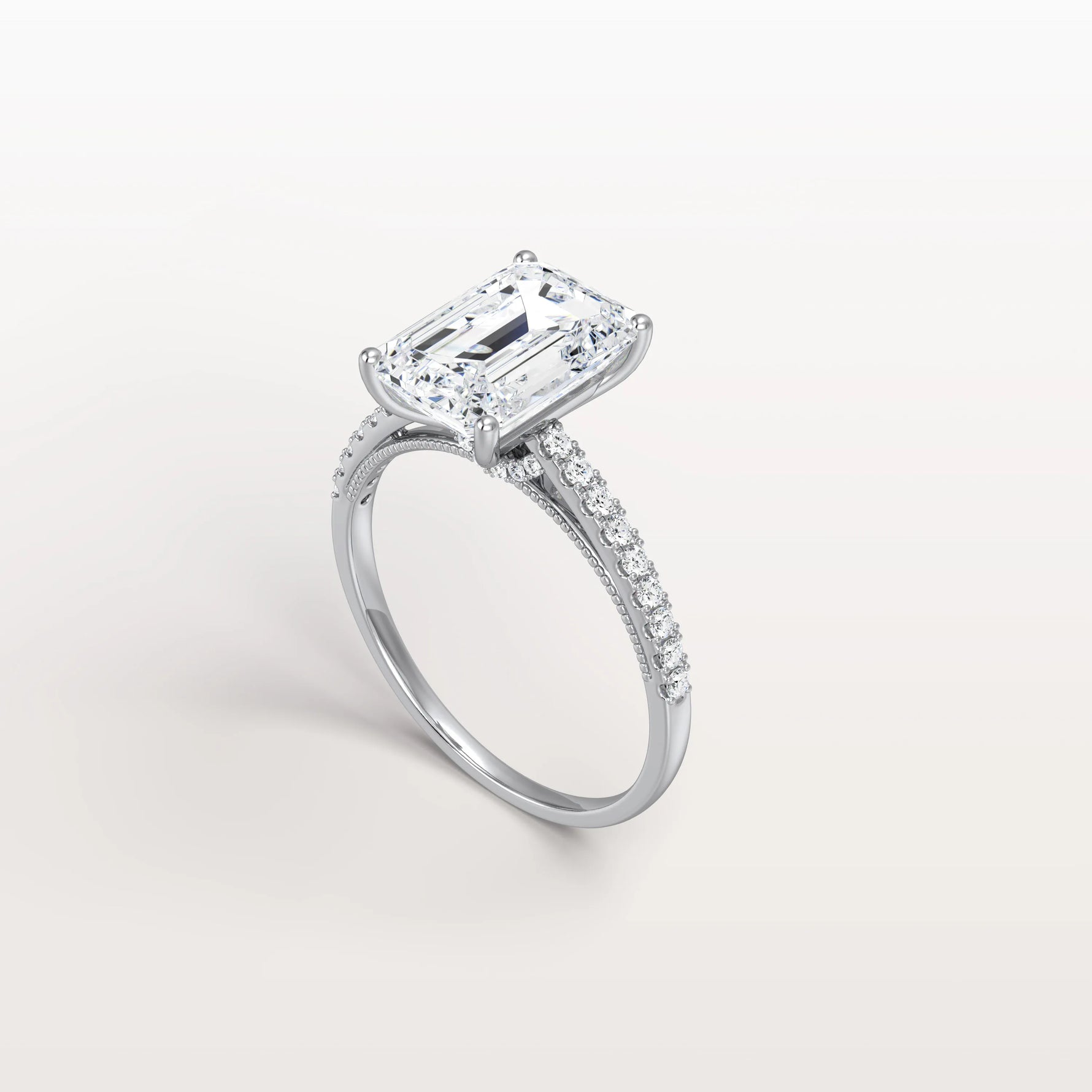Emerald Cut Solitaire Pave 3CT Lab Grown Engagement Ring - Rings