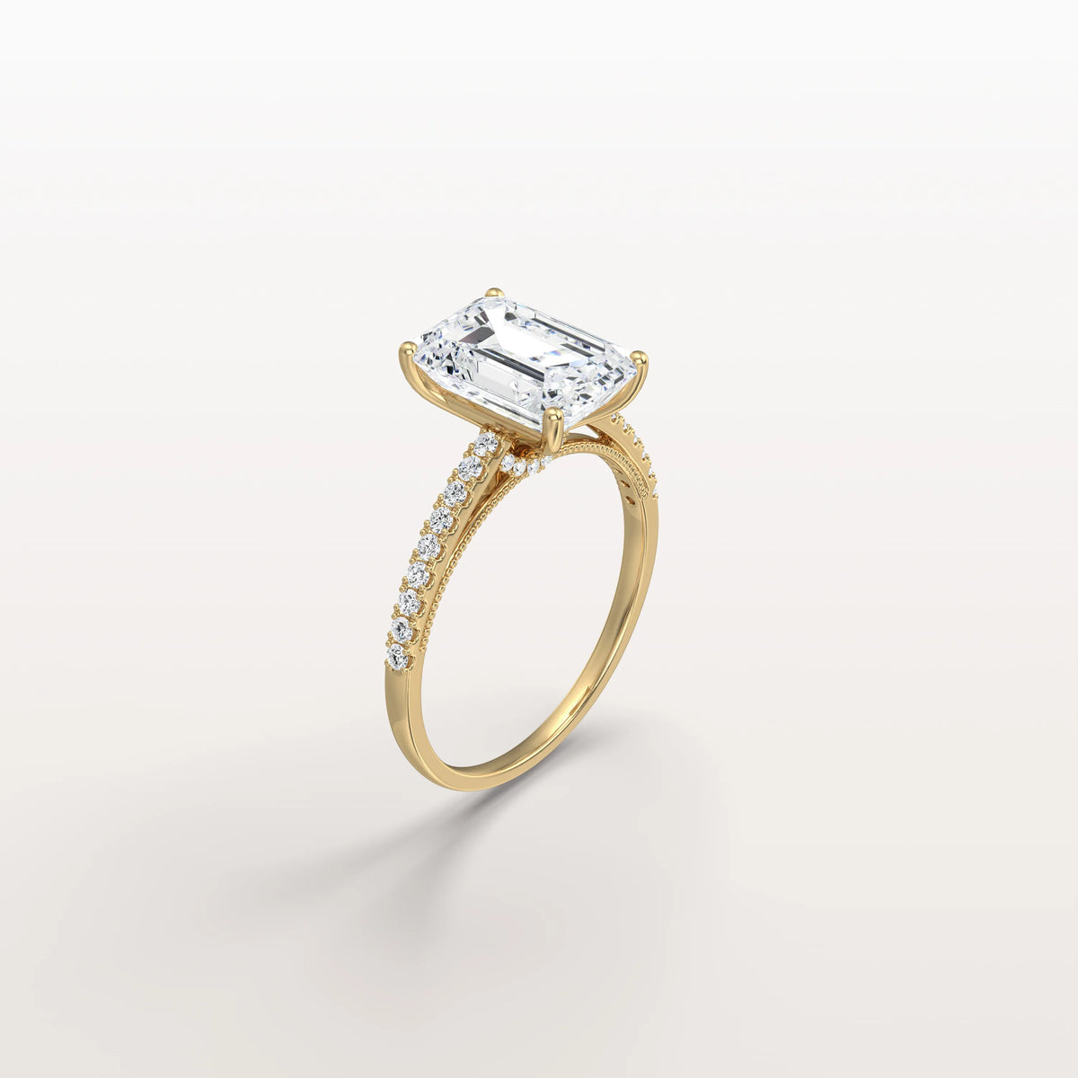 Emerald Cut Solitaire Pave 3CT Lab Grown Engagement Ring - Rings