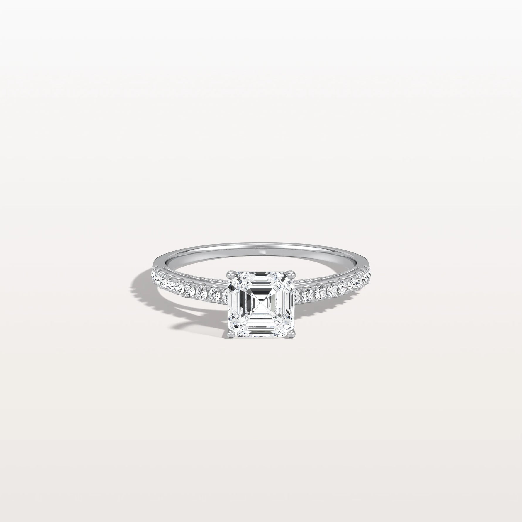 Asscher Cut Pave Solitaire 1CT Lab Grown Engagement Ring - Rings