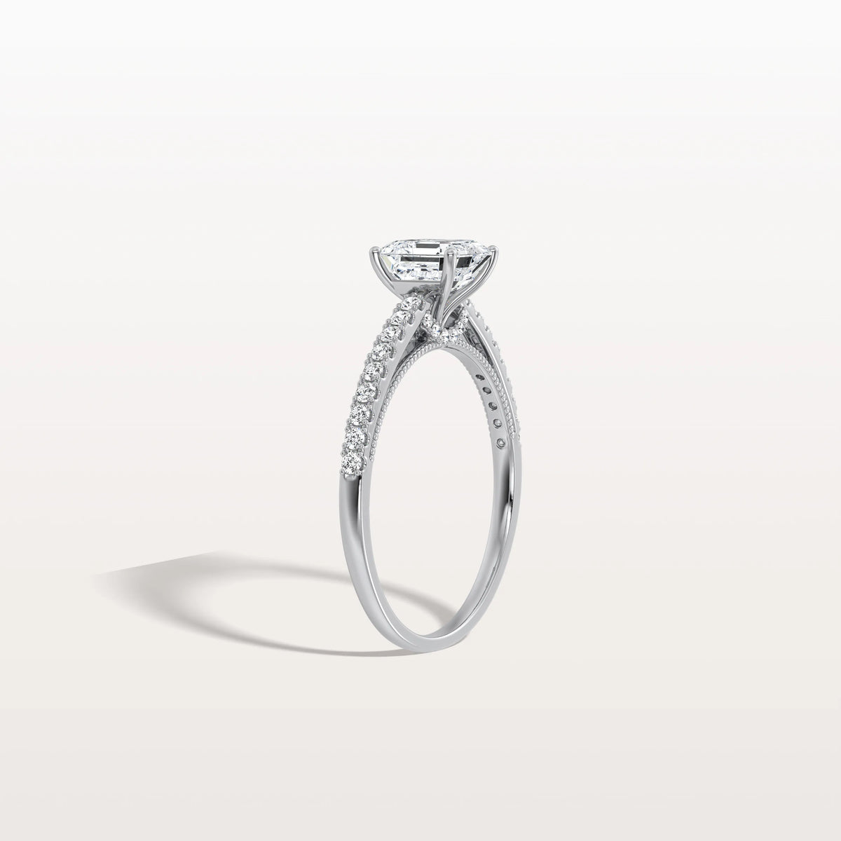Asscher Cut Pave Solitaire 1CT Lab Grown Engagement Ring - Rings