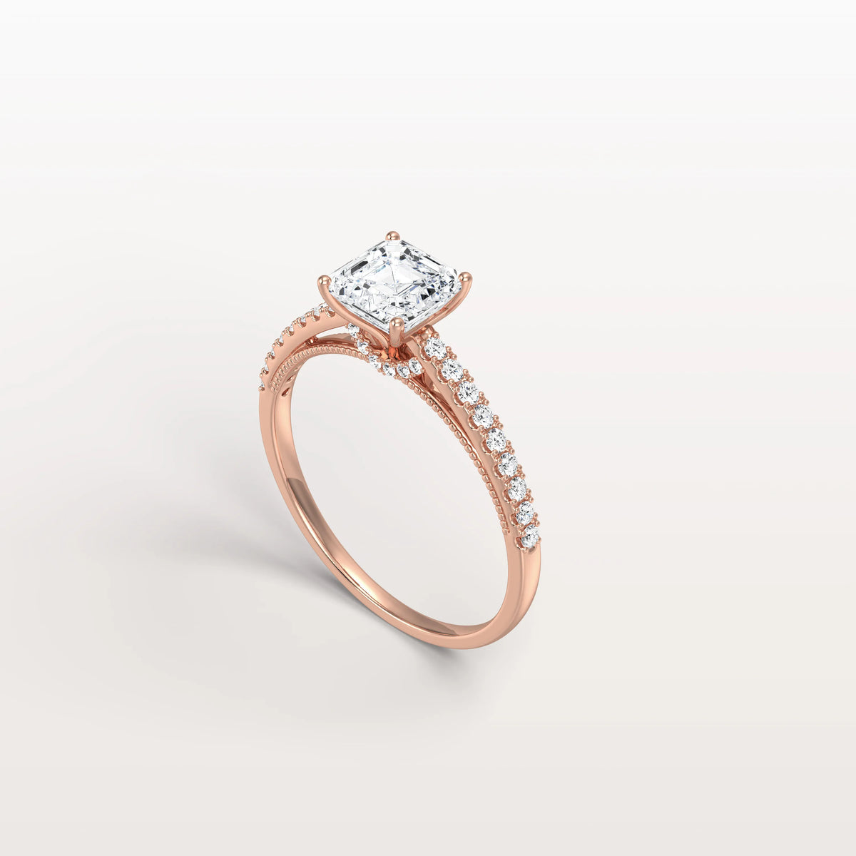 Asscher Cut Pave Solitaire 1CT Lab Grown Engagement Ring - Rings