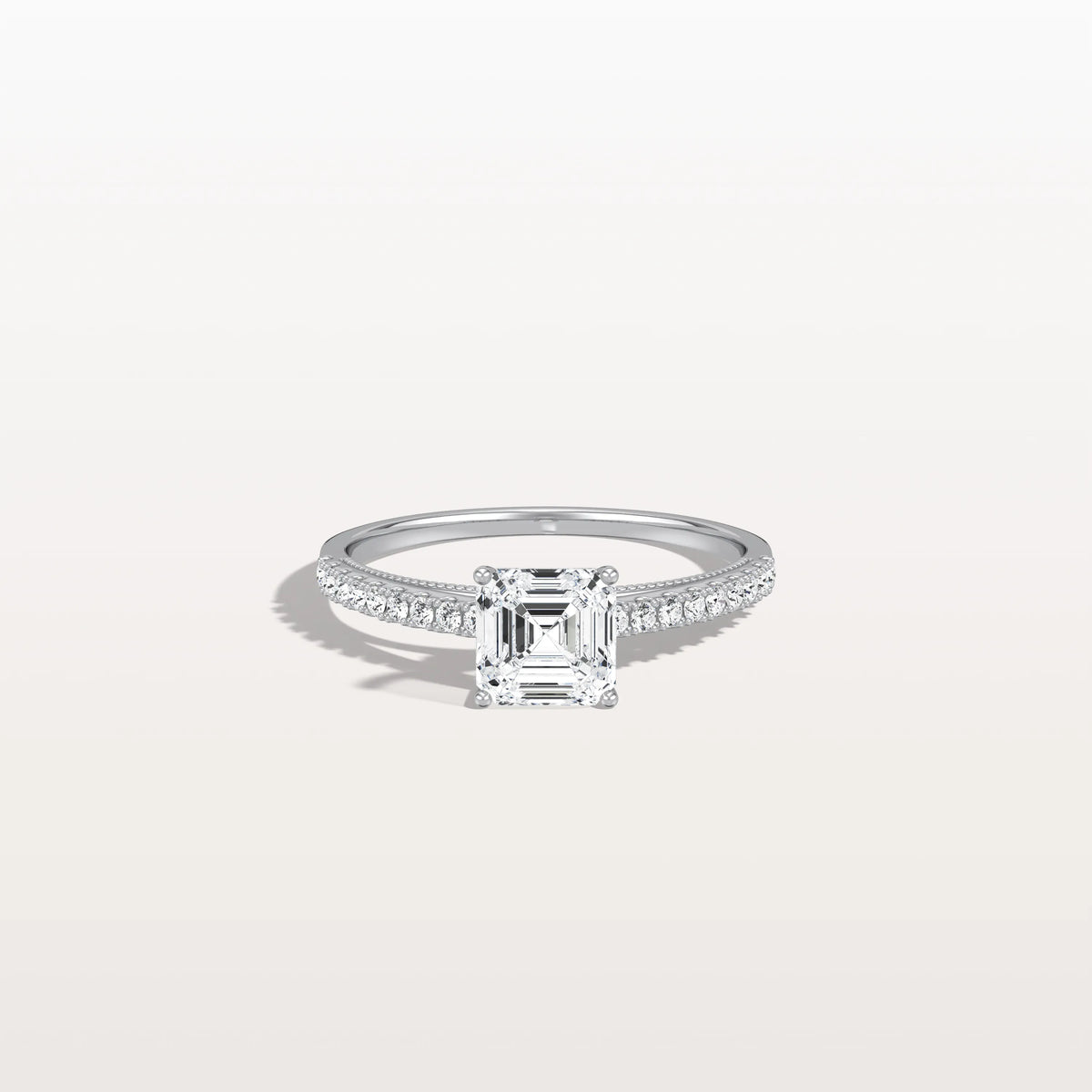 Asscher Cut Pave Solitaire 1CT Lab Grown Engagement Ring - Rings