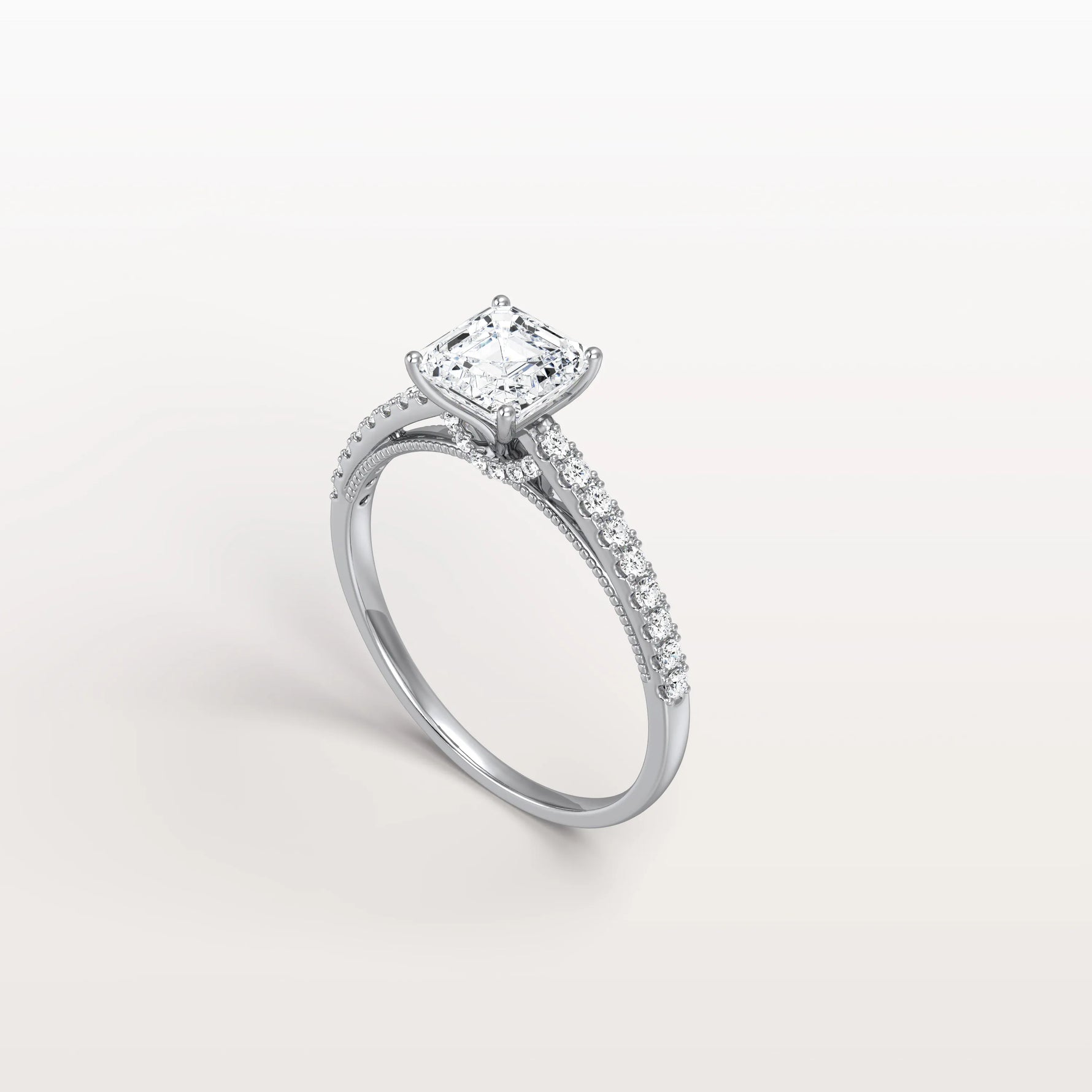 Asscher Cut Pave Solitaire 1CT Lab Grown Engagement Ring - Rings
