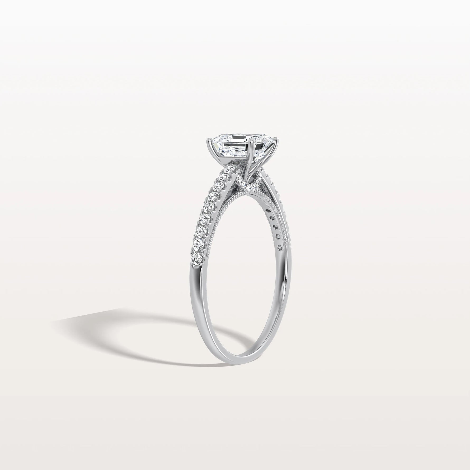 Asscher Cut Pave Solitaire 1CT Lab Grown Engagement Ring - Rings