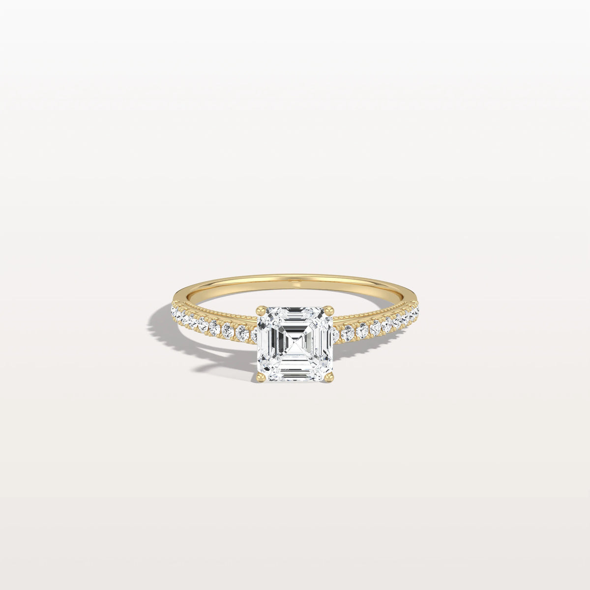 Asscher Cut Pave Solitaire 1CT Lab Grown Engagement Ring - Rings