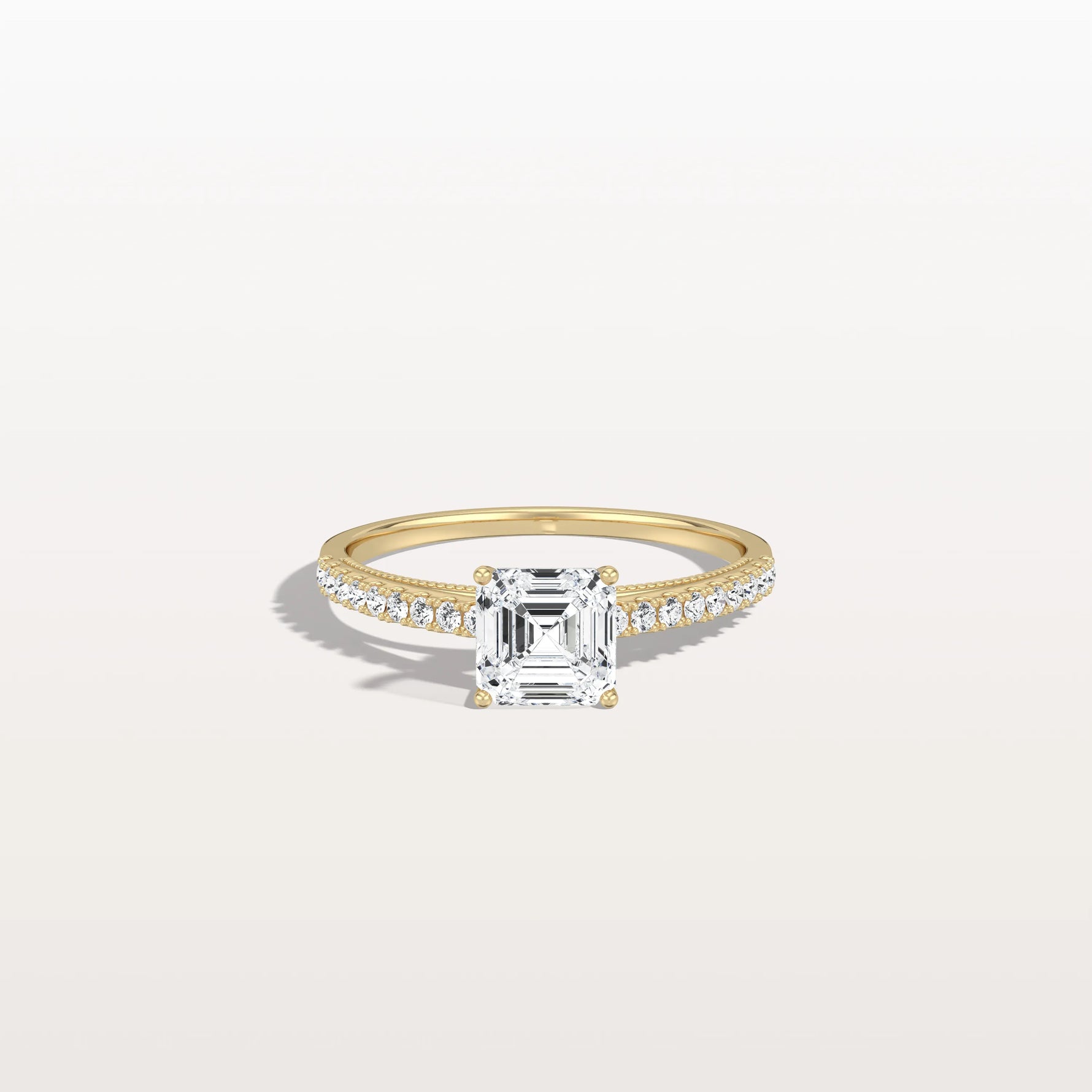 Asscher Cut Pave Solitaire 1CT Lab Grown Engagement Ring - Rings