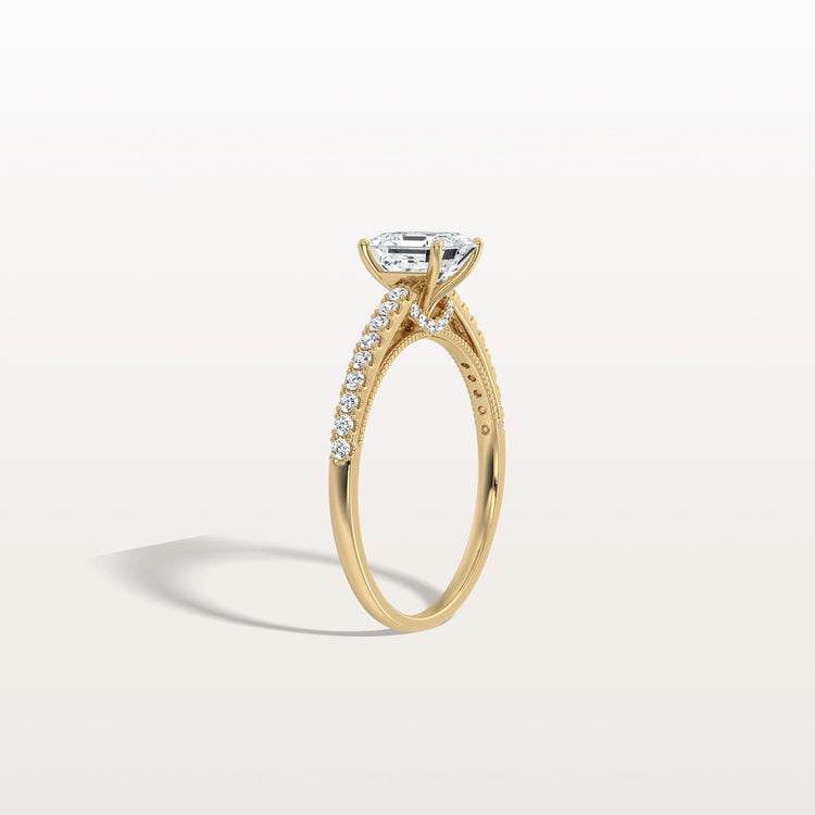 Asscher Cut Pave Solitaire 1CT Lab Grown Engagement Ring - Rings