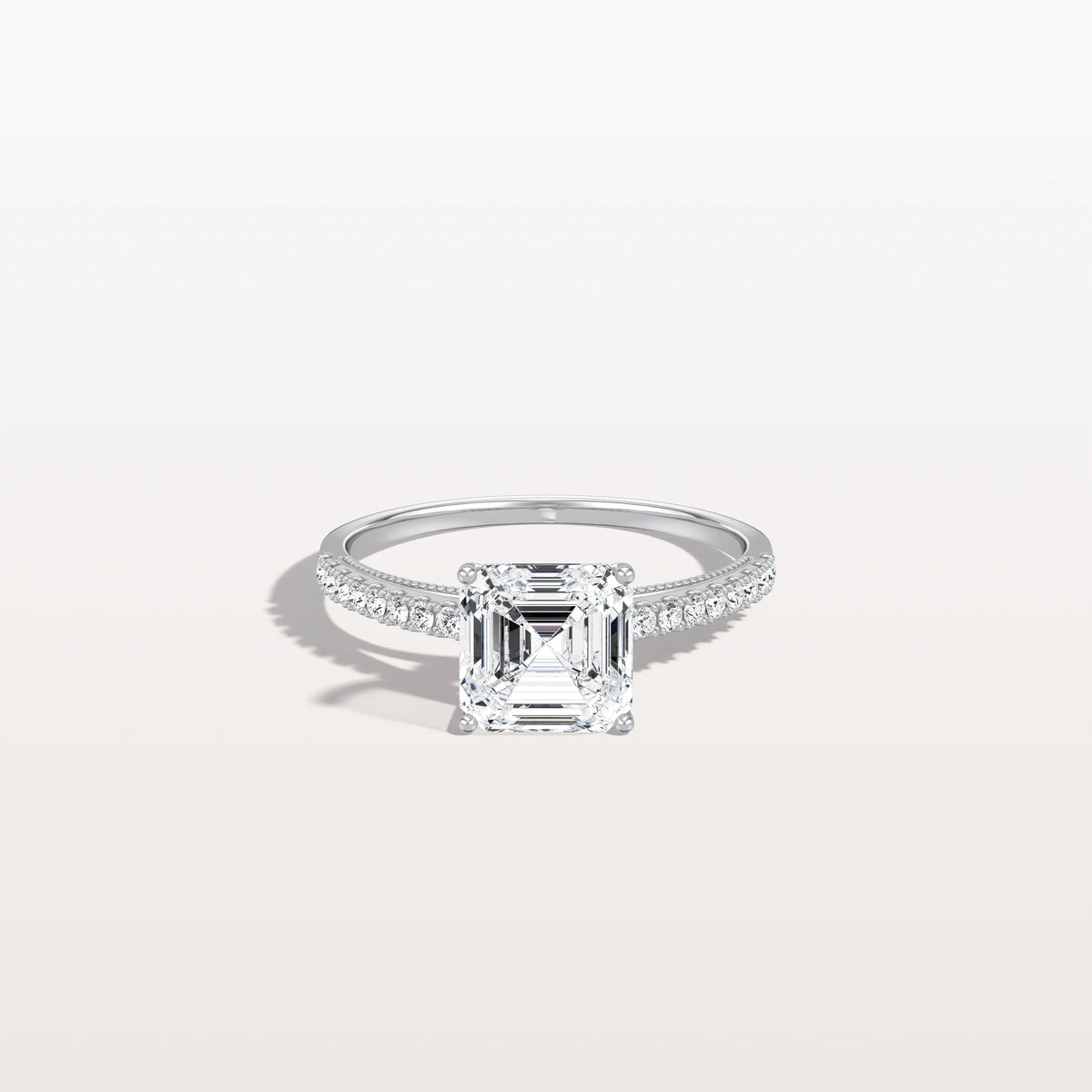 Asscher Cut Pave Solitaire 2CT Lab Grown Engagement Ring - Rings