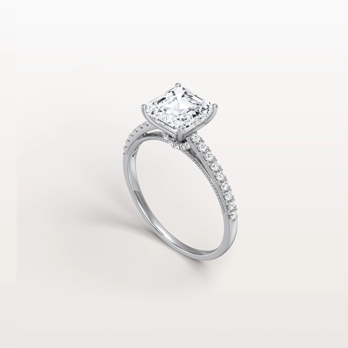 Asscher Cut Pave Solitaire 2CT Lab Grown Engagement Ring - Rings