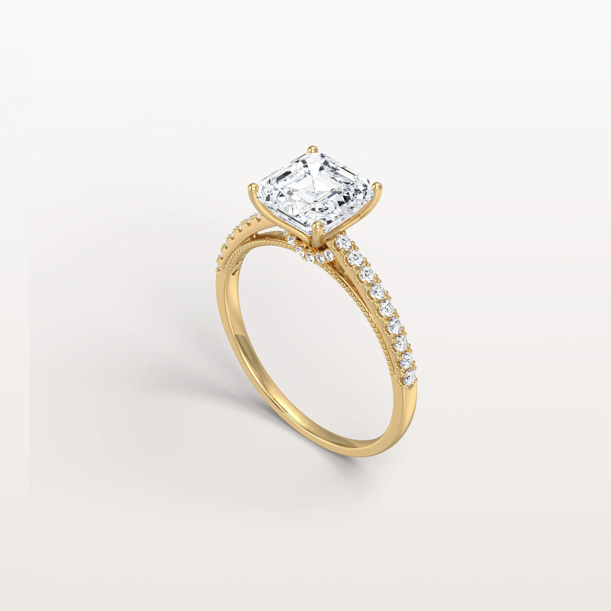 Asscher Cut Pave Solitaire 2CT Lab Grown Engagement Ring - Rings