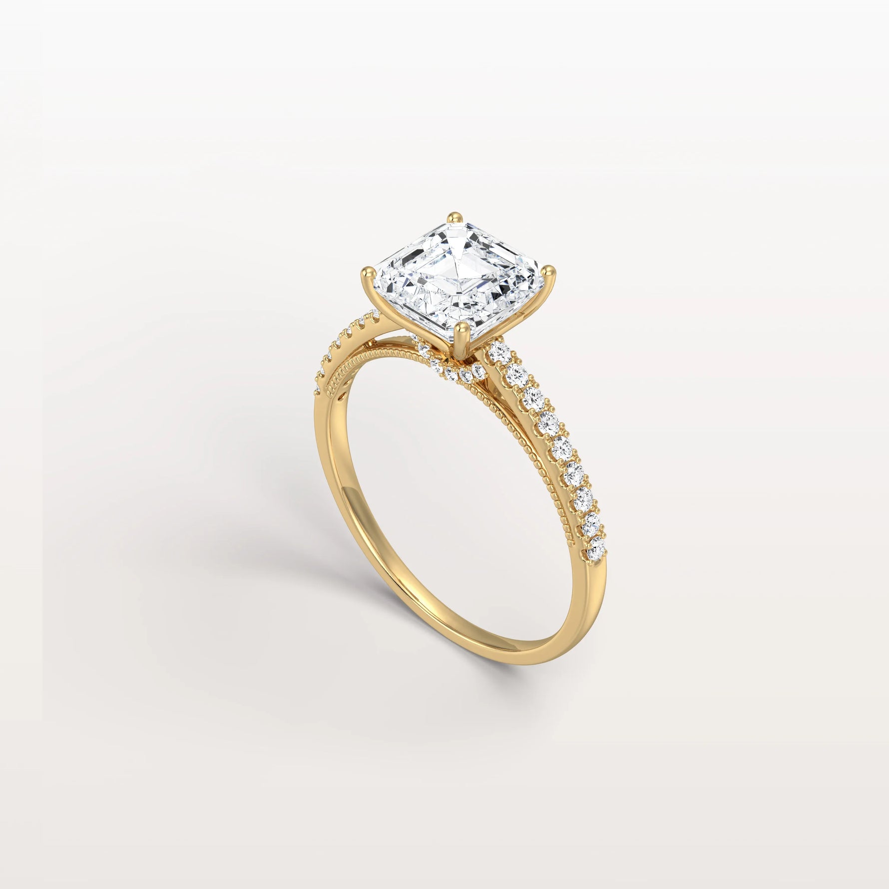 Asscher Cut Pave Solitaire 2CT Lab Grown Engagement Ring - Rings