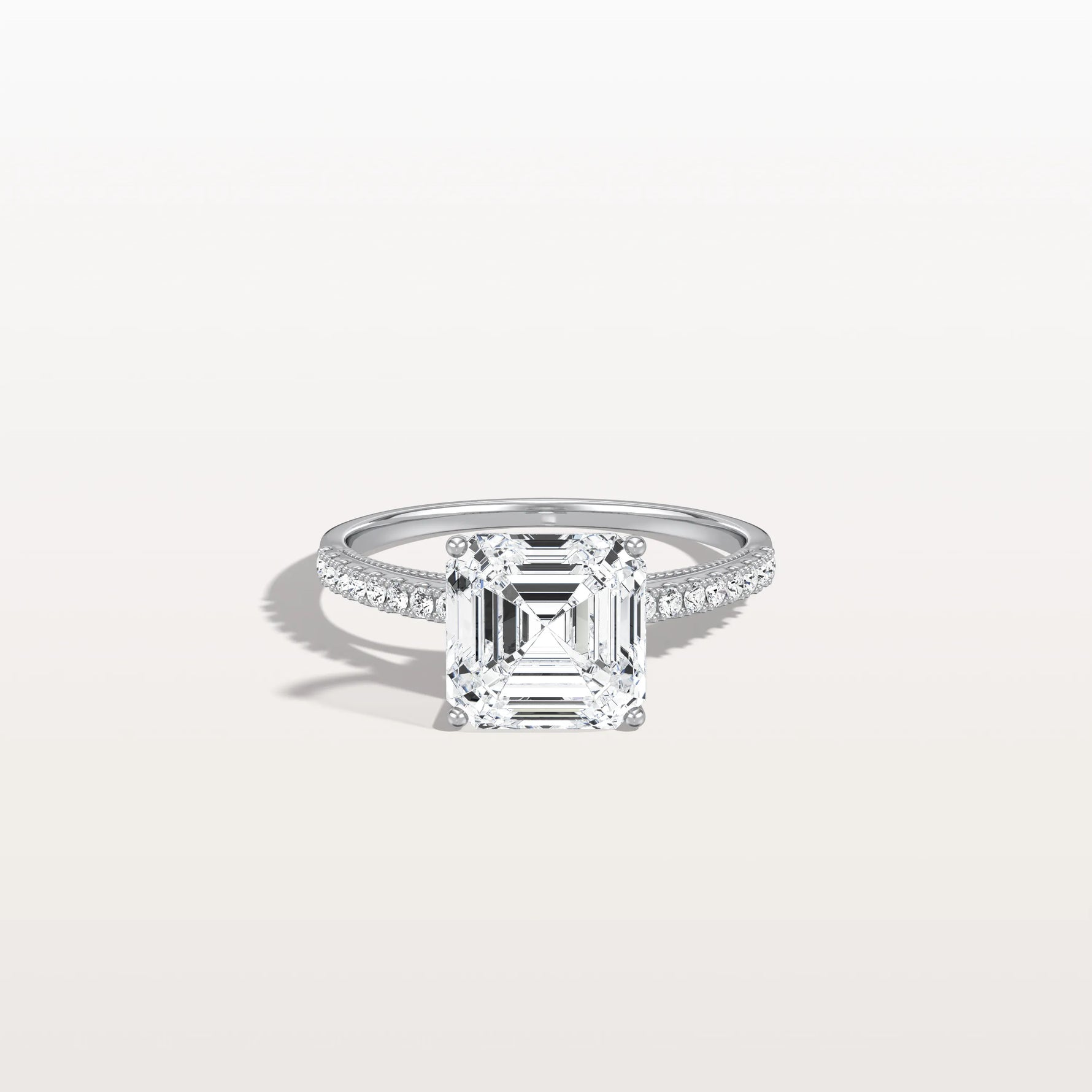 Asscher Cut Pave Solitaire 3CT Lab Grown Engagement Ring - Rings