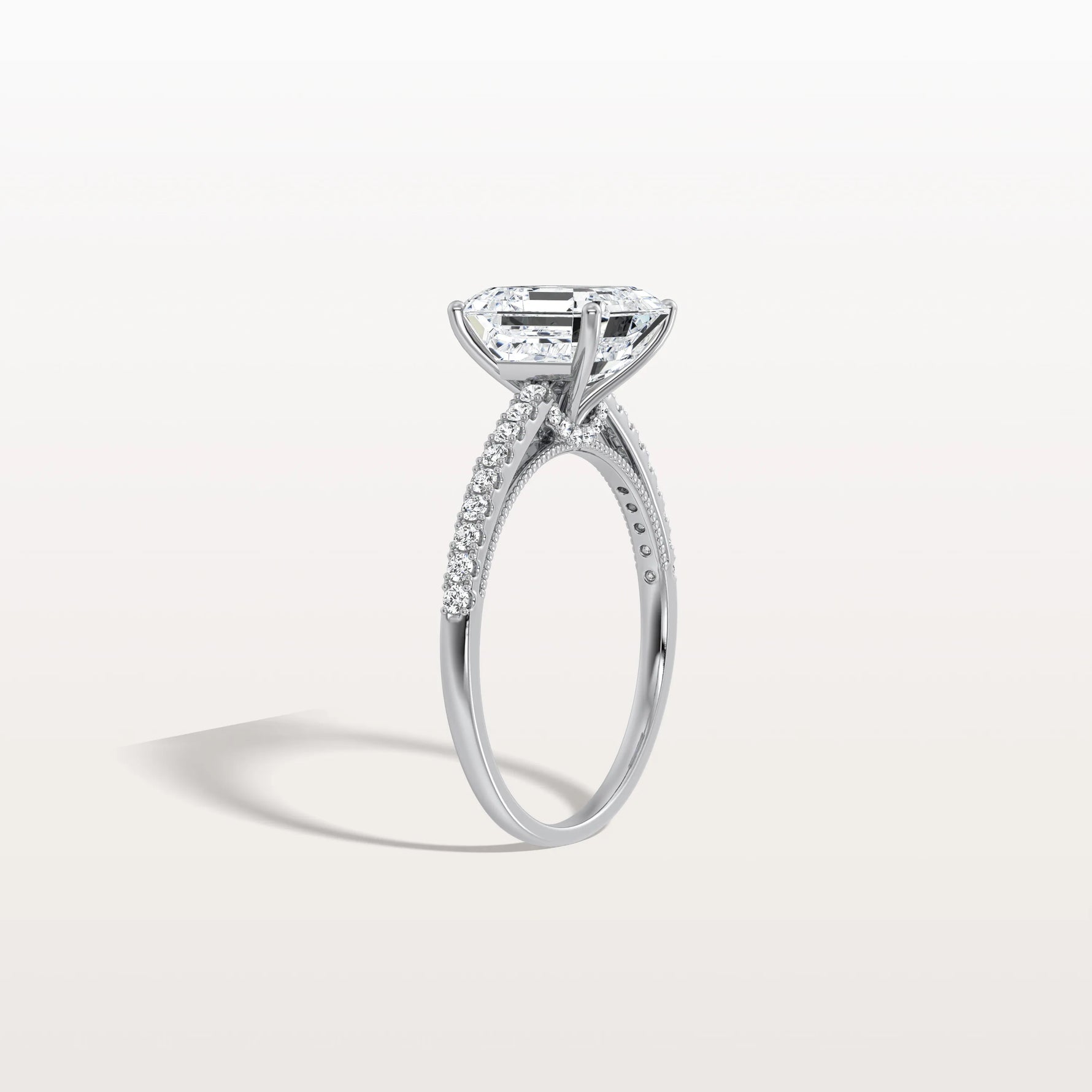 Asscher Cut Pave Solitaire 3CT Lab Grown Engagement Ring - Rings