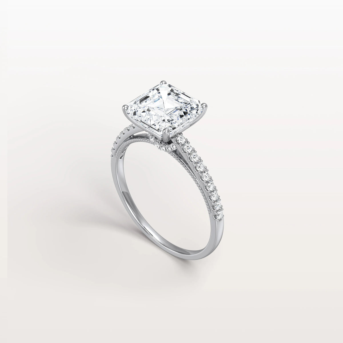 Asscher Cut Pave Solitaire 3CT Lab Grown Engagement Ring - Rings