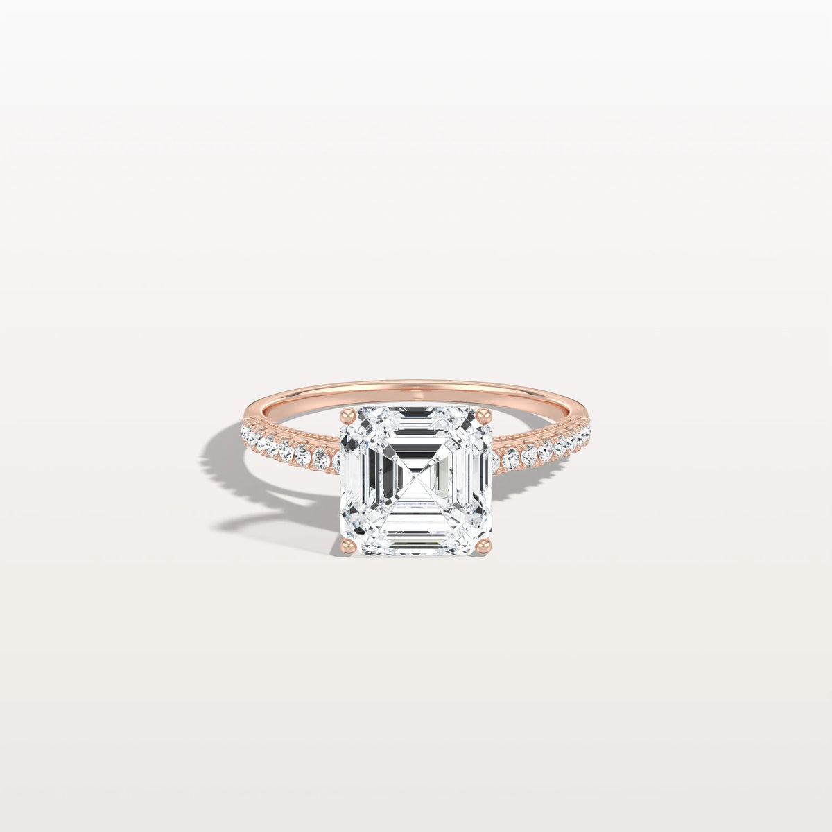 Asscher Cut Pave Solitaire 3CT Lab Grown Engagement Ring - Rings