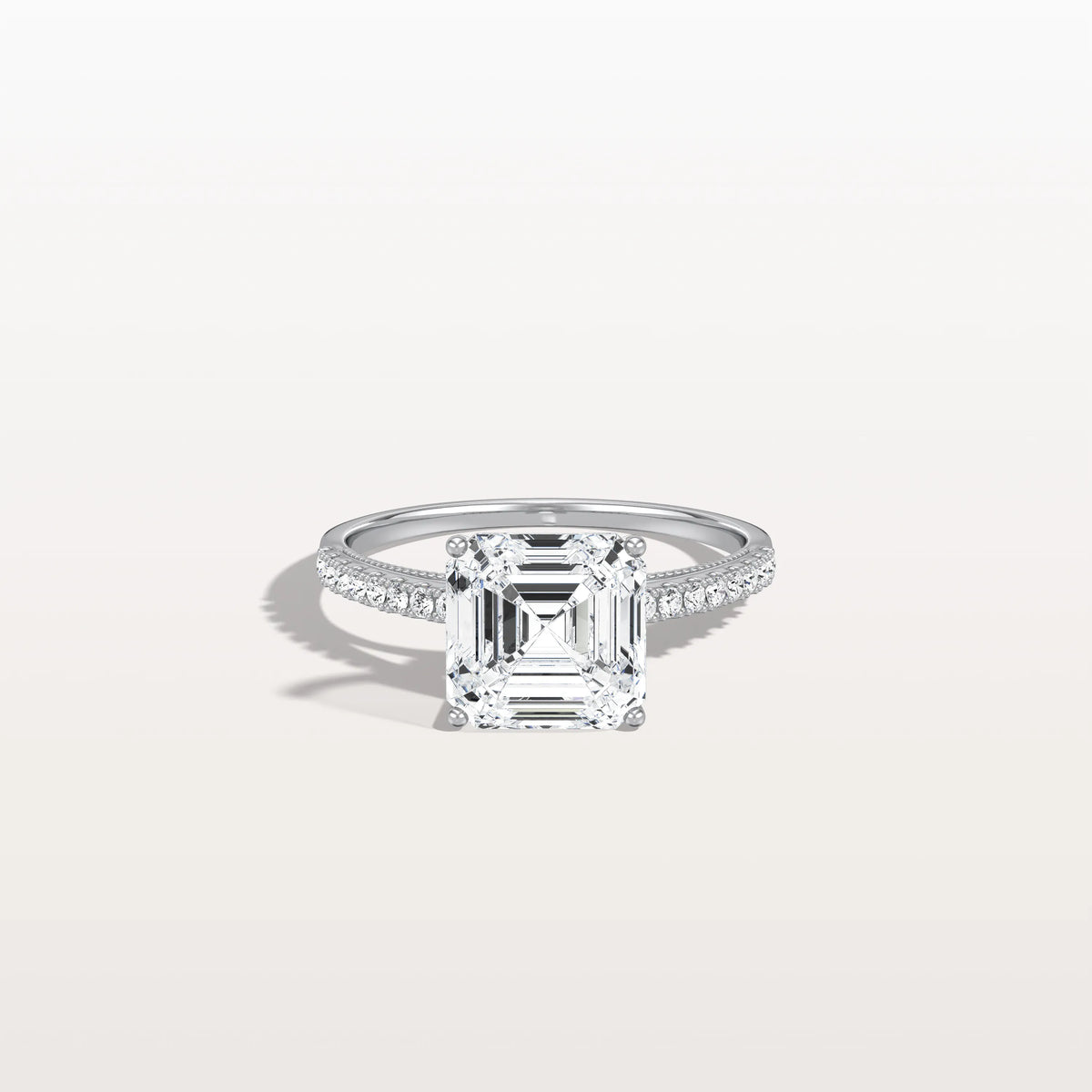 Asscher Cut Pave Solitaire 3CT Lab Grown Engagement Ring - Rings