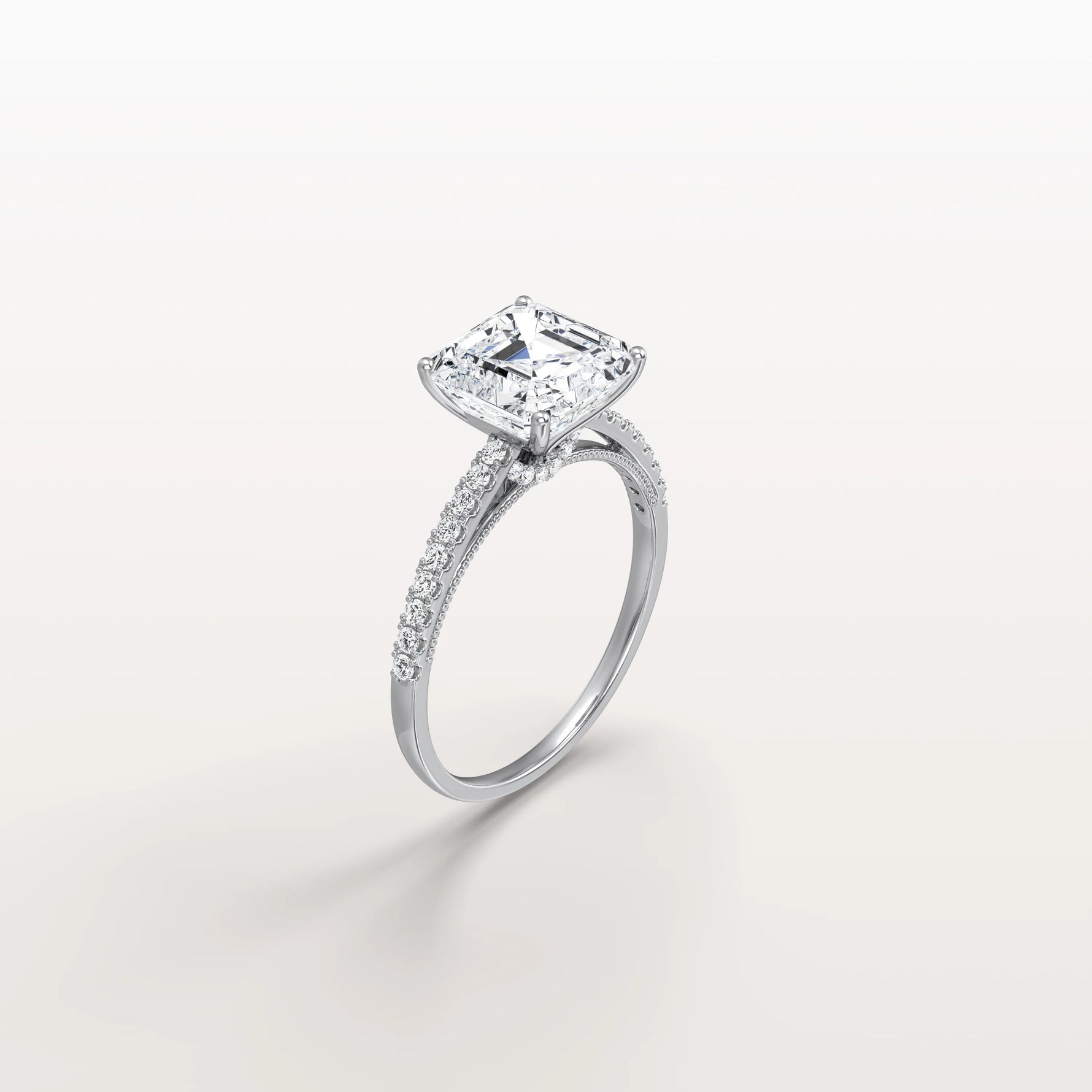 Asscher Cut Pave Solitaire 3CT Lab Grown Engagement Ring - Rings