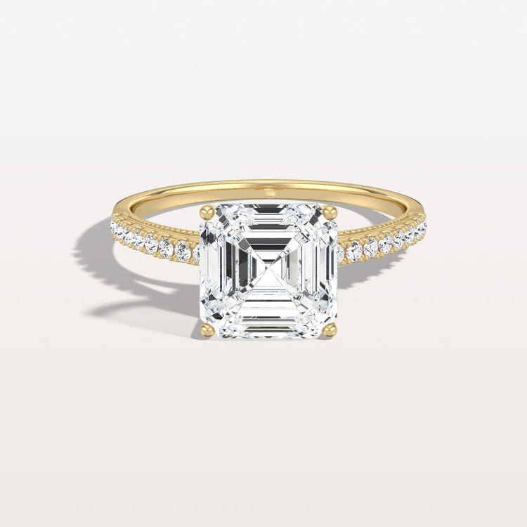 Asscher Cut Pave Solitaire 3CT Lab Grown Engagement Ring - Rings