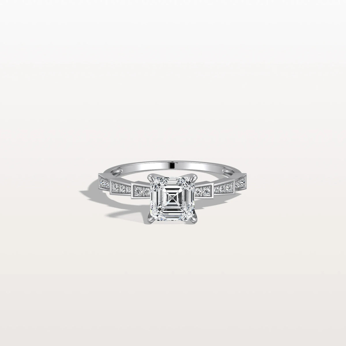 Hidden Halo Asscher Cut 1CT Lab Grown Diamond Pave Ring - Rings