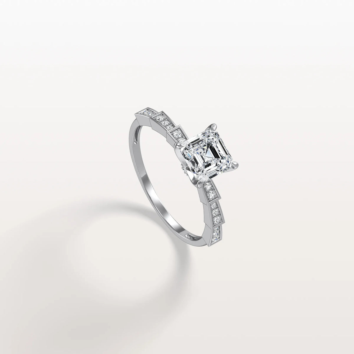 Hidden Halo Asscher Cut 1CT Lab Grown Diamond Pave Ring - Rings