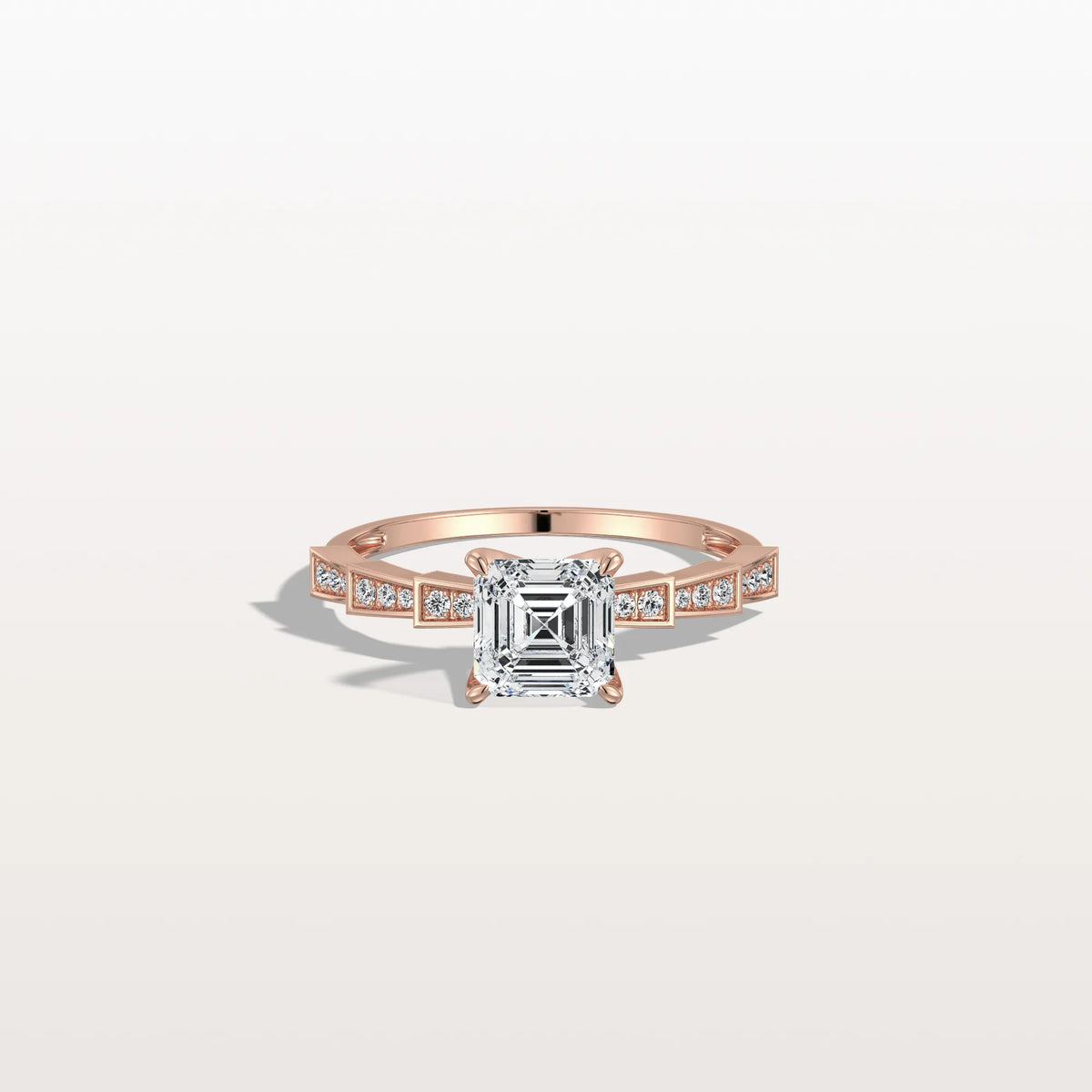 Hidden Halo Asscher Cut 1CT Lab Grown Diamond Pave Ring - Rings