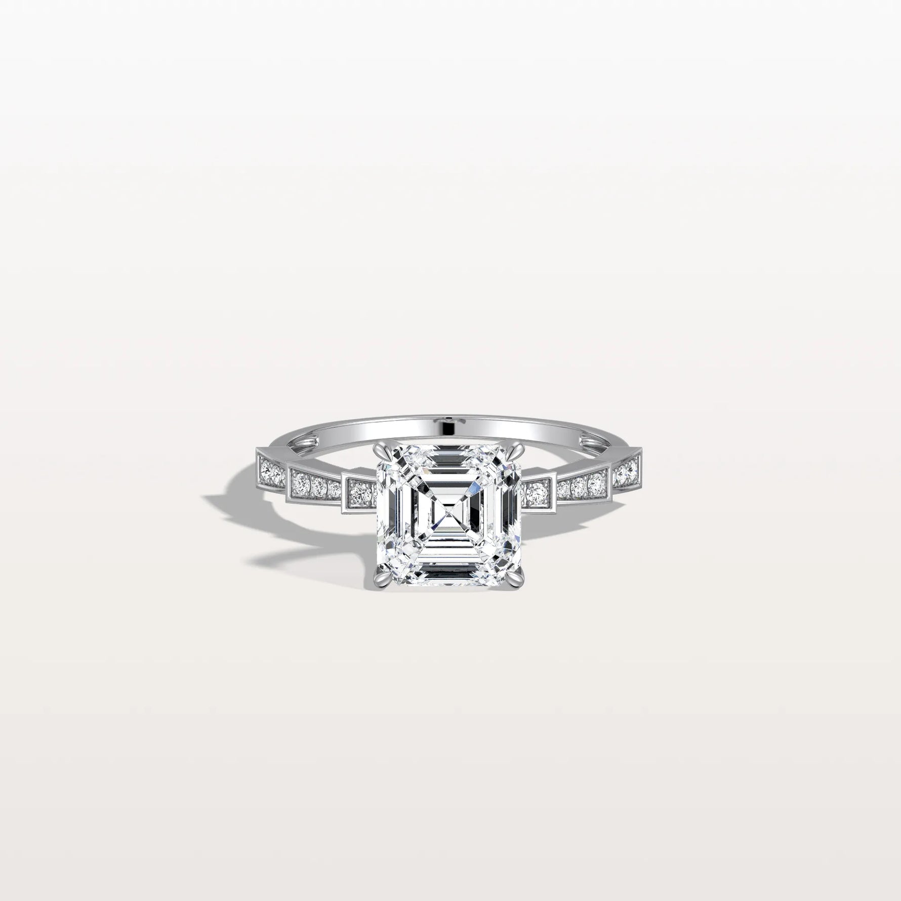 Hidden Halo Asscher Cut 2CT Lab Grown Diamond Pave Ring - Rings