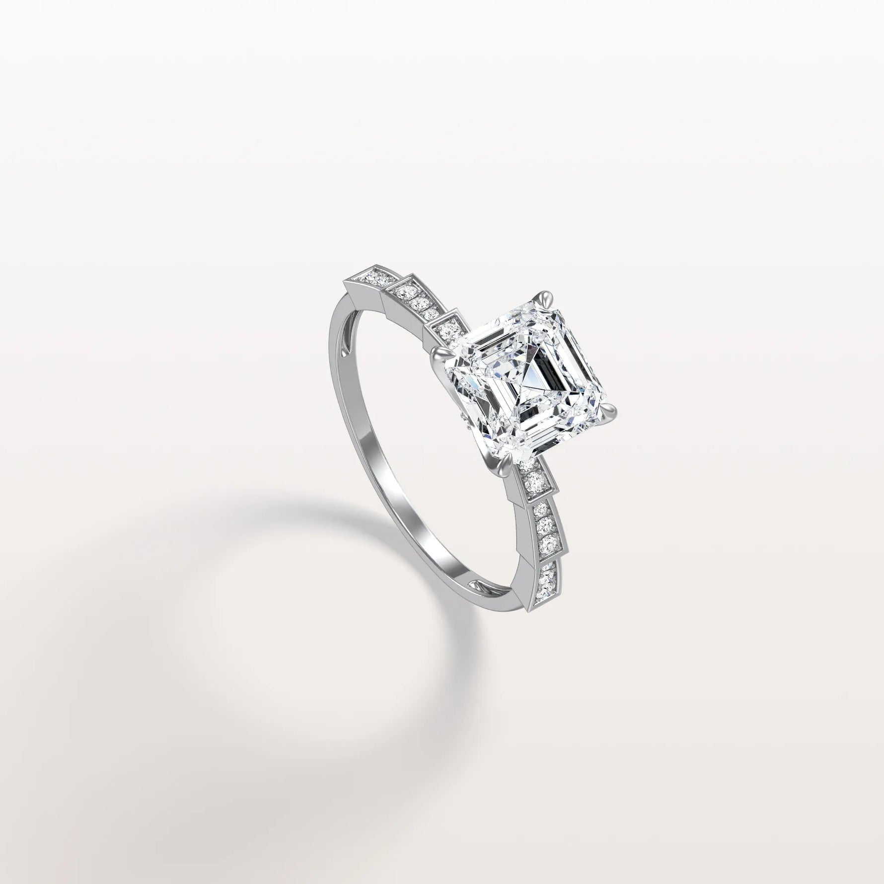 Hidden Halo Asscher Cut 2CT Lab Grown Diamond Pave Ring - Rings
