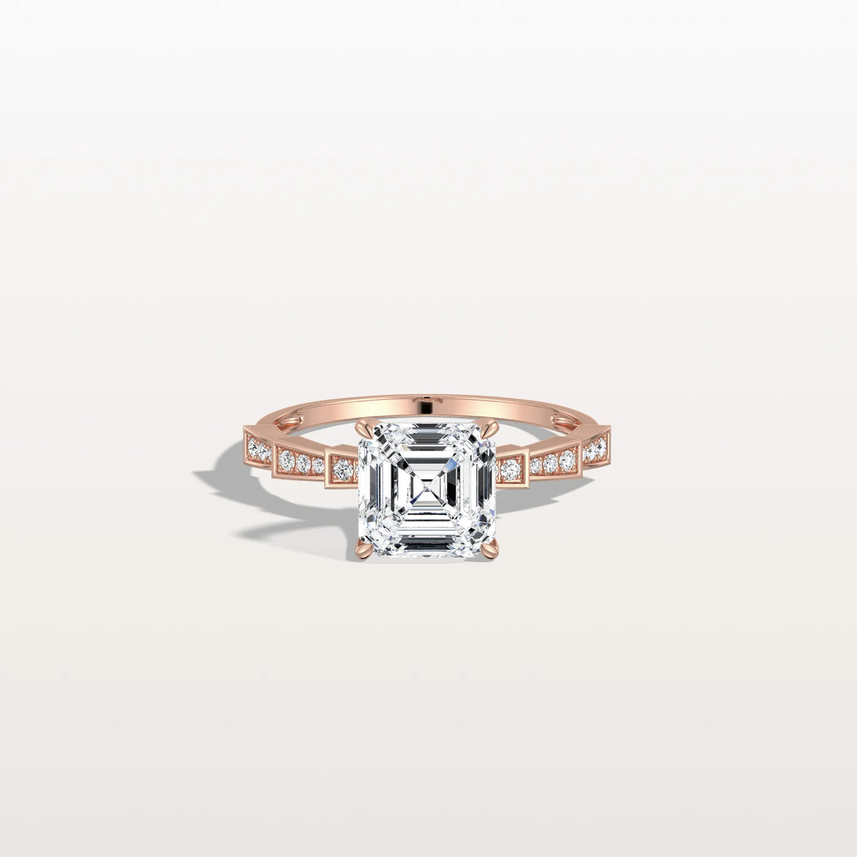 Hidden Halo Asscher Cut 2CT Lab Grown Diamond Pave Ring - Rings