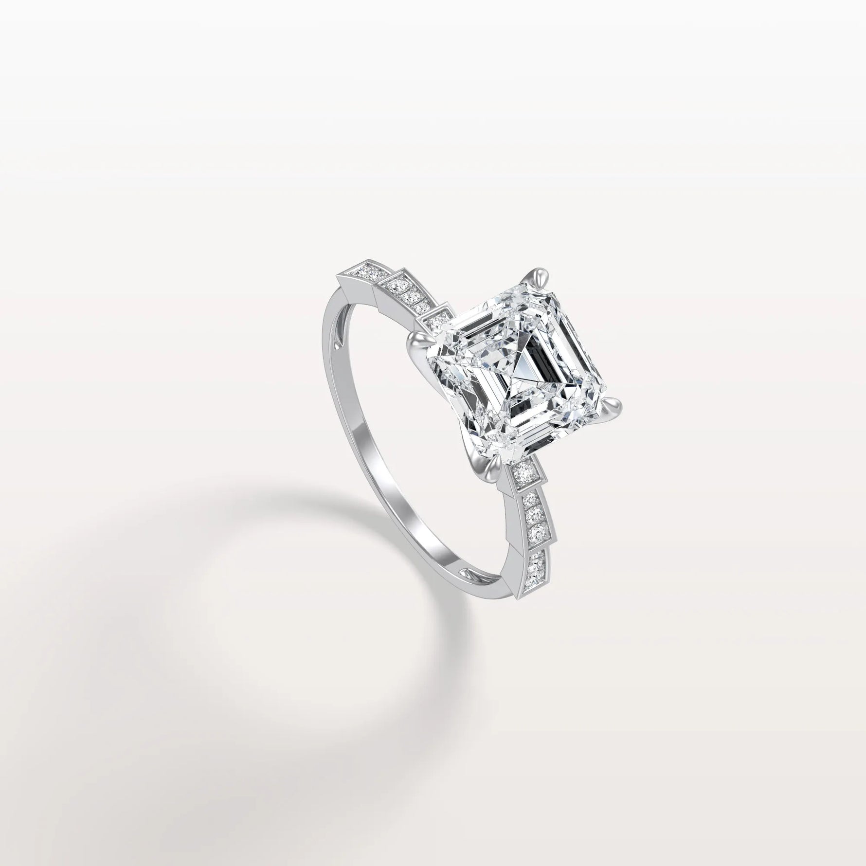Hidden Halo Asscher Cut 3CT Lab Grown Diamond Pave Ring - Rings