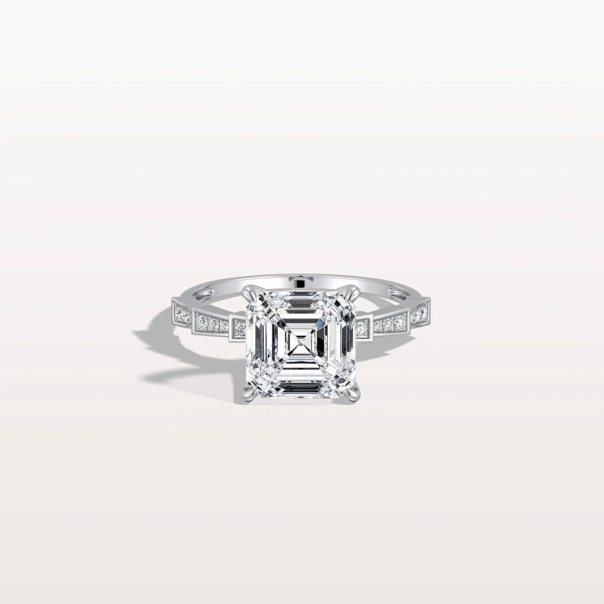 Hidden Halo Asscher Cut 3CT Lab Grown Diamond Pave Ring - Rings