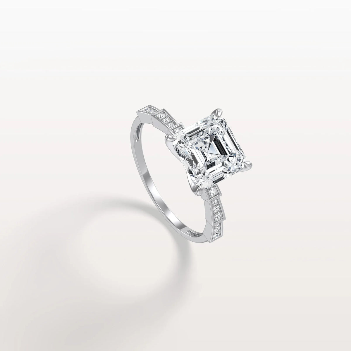 Hidden Halo Asscher Cut 3CT Lab Grown Diamond Pave Ring - Rings