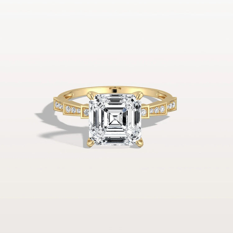 Hidden Halo Asscher Cut 3CT Lab Grown Diamond Pave Ring - Rings